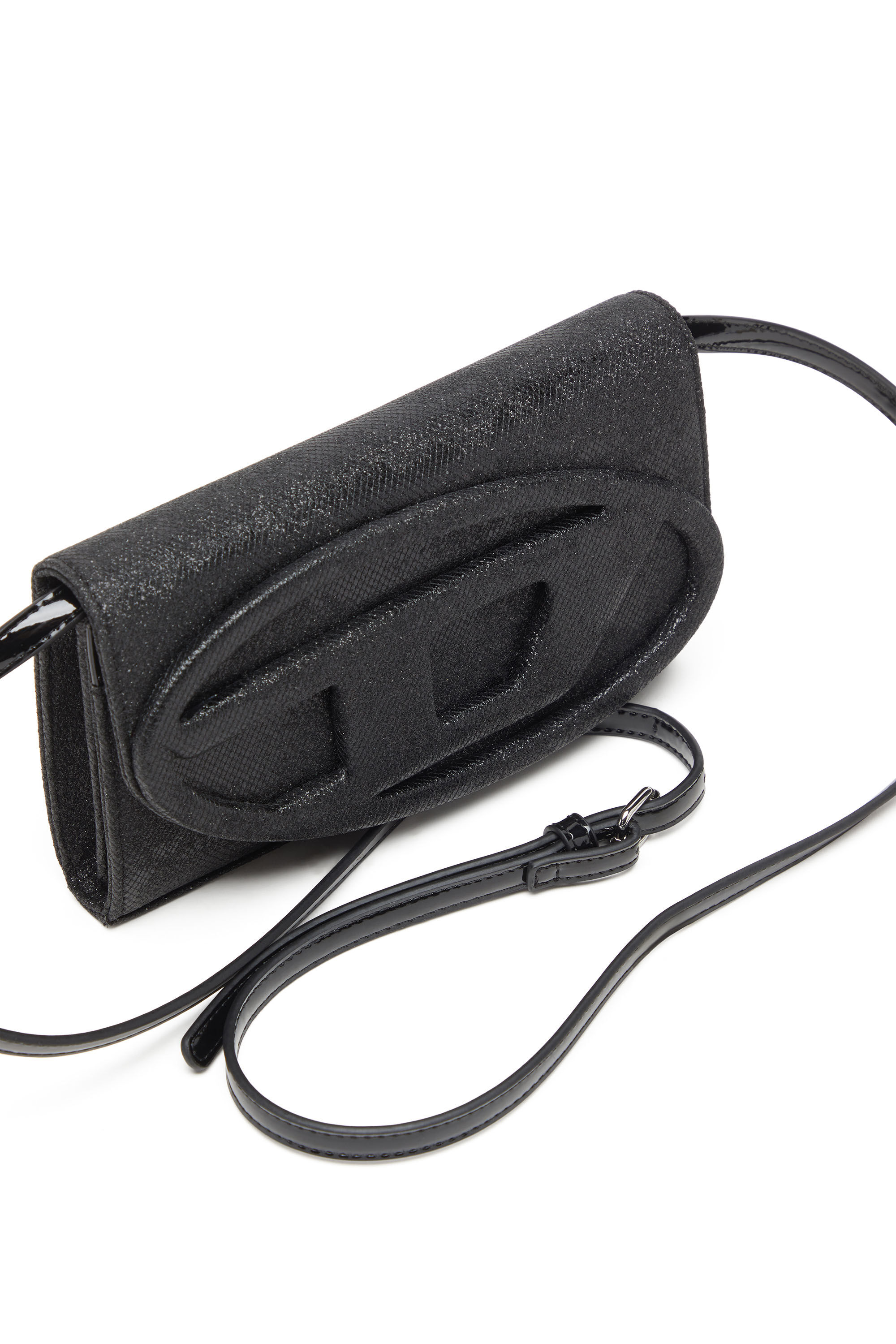Diesel - 1DR WALLET STRAP, Woman's Wallet purse in glitter-camo Lurex in Black - 5