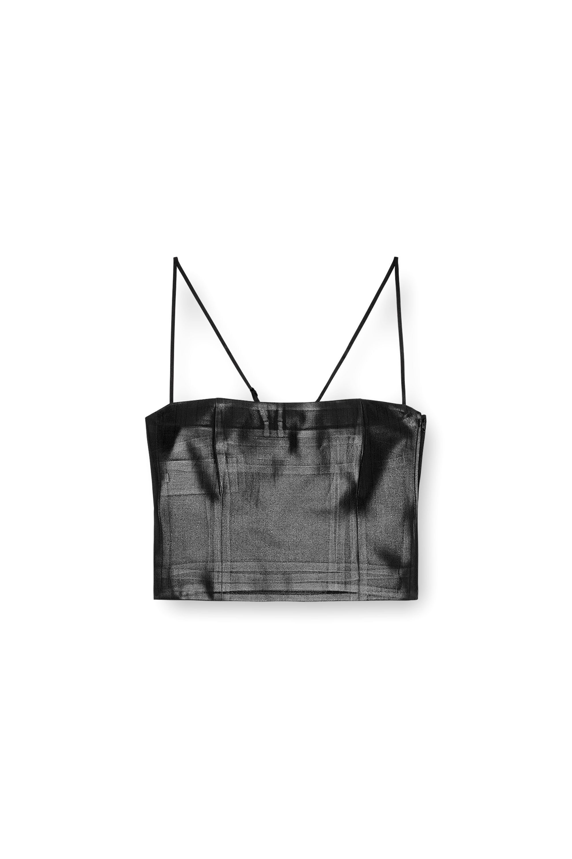 Diesel - T-REASURE, Woman's Pinstripe cami with coated front in Black/Grey - 2