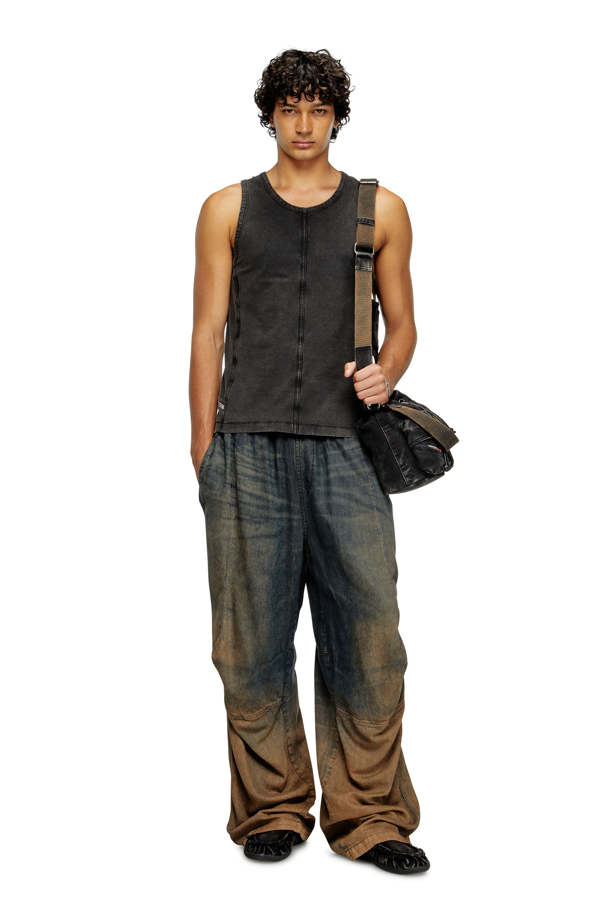 Diesel - MULTI-PKTS BUCKET X, Unisex's Multi-Pkts-Multipocket bucket bag in washed denim in Black - 6