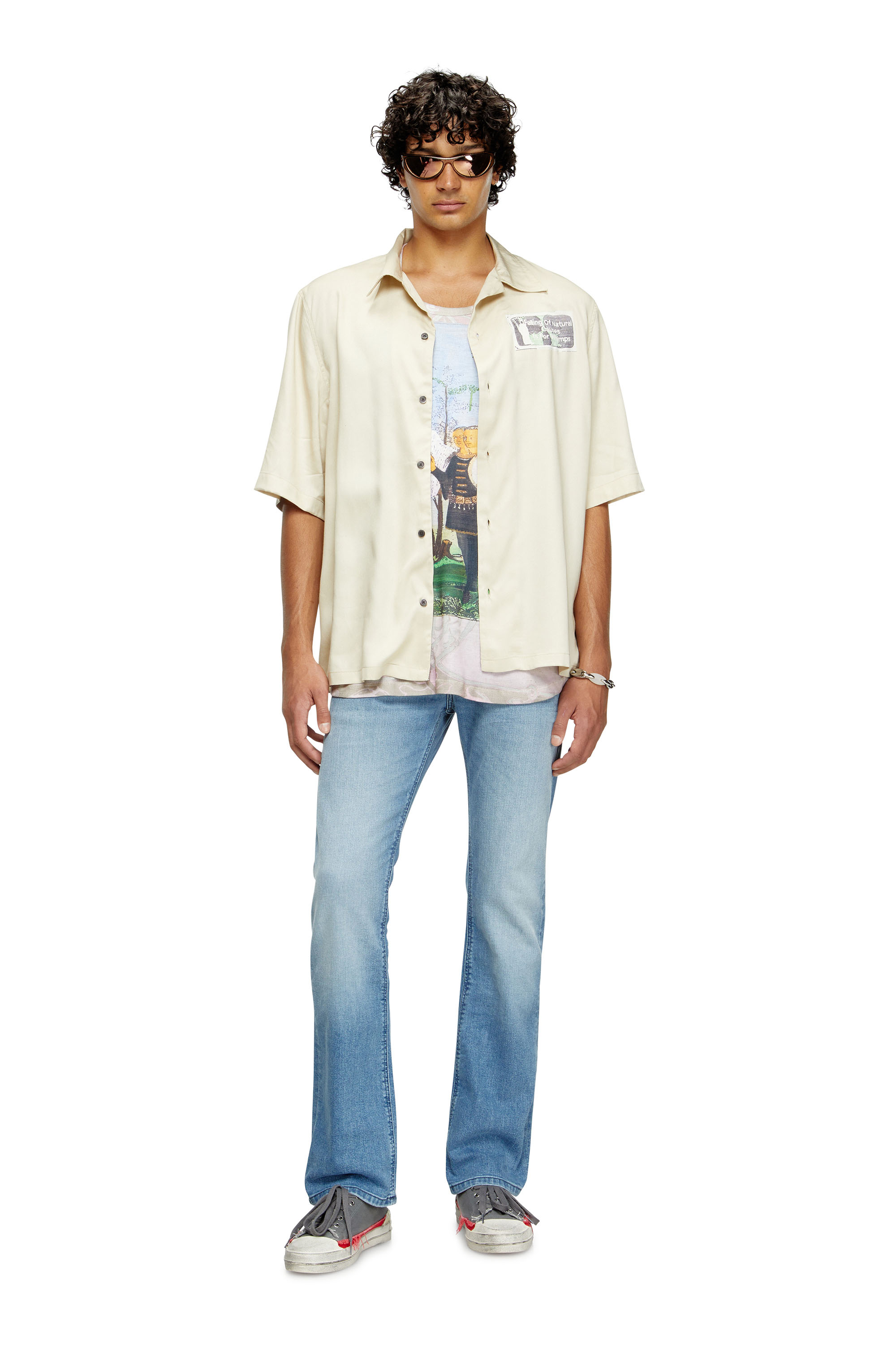 Diesel - S-BRACK-B-EPBR, Man's TENCEL™ shirt with rhinestone graphic in Beige - 2