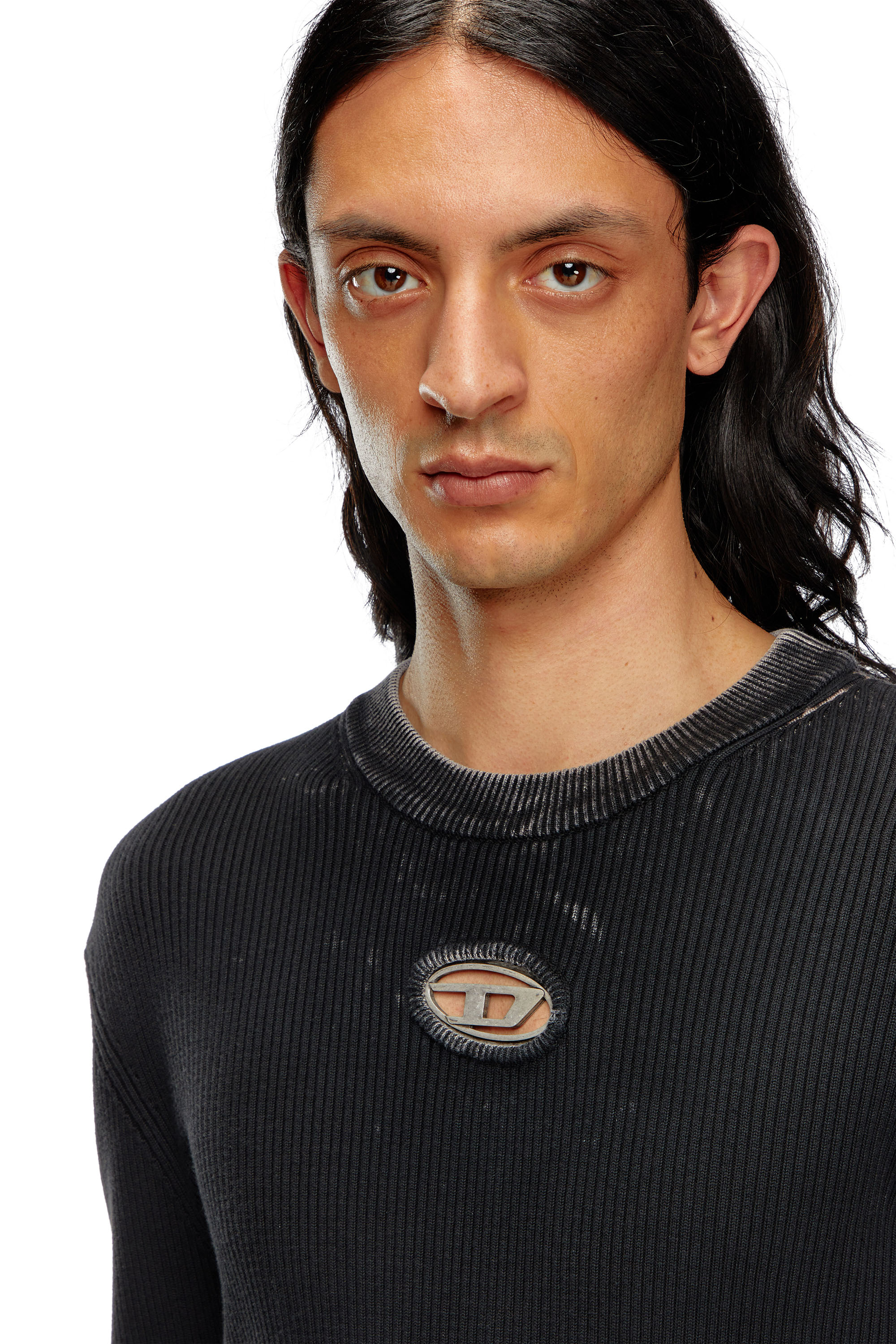 Diesel - K-DARIN-A, Man's Cut-out jumper with Oval D in Black - 5