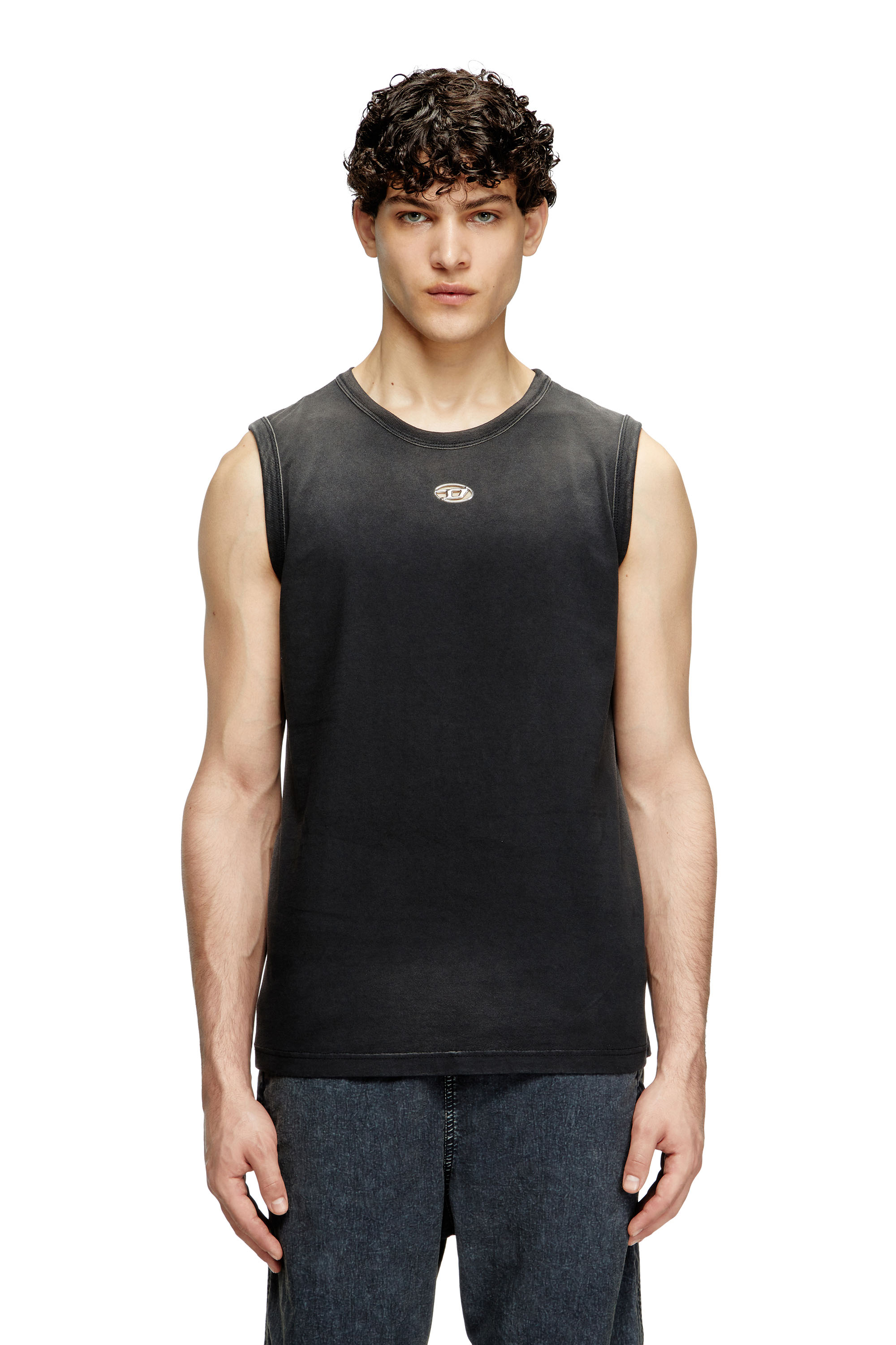 Diesel - T-BRICO-NEW, Man's Faded tank top with cut-out Oval D in Black - 1