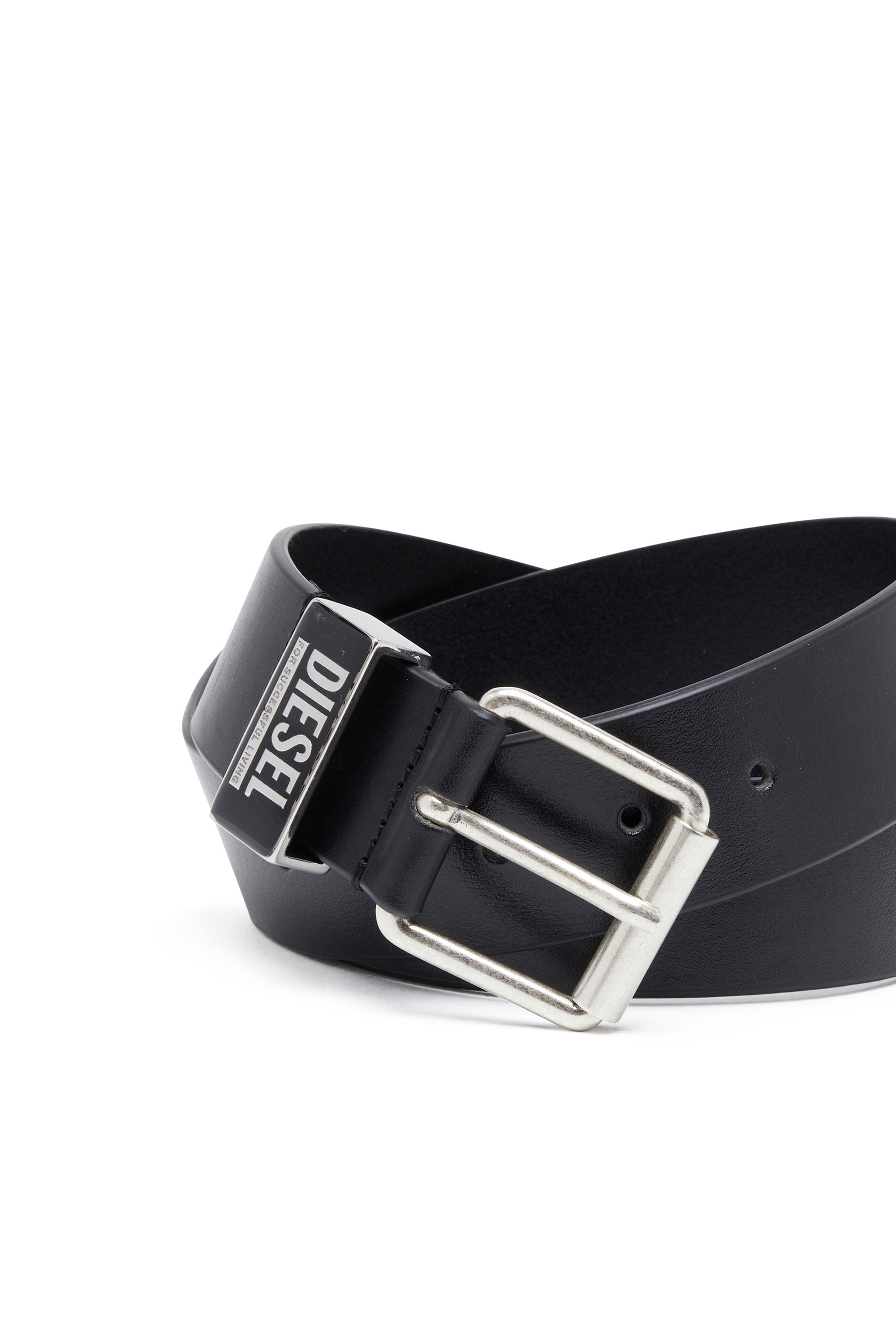 Diesel - B-GLOSSY LOOP 40, Man's Leather belt with enamelled logo loop in Black - 3