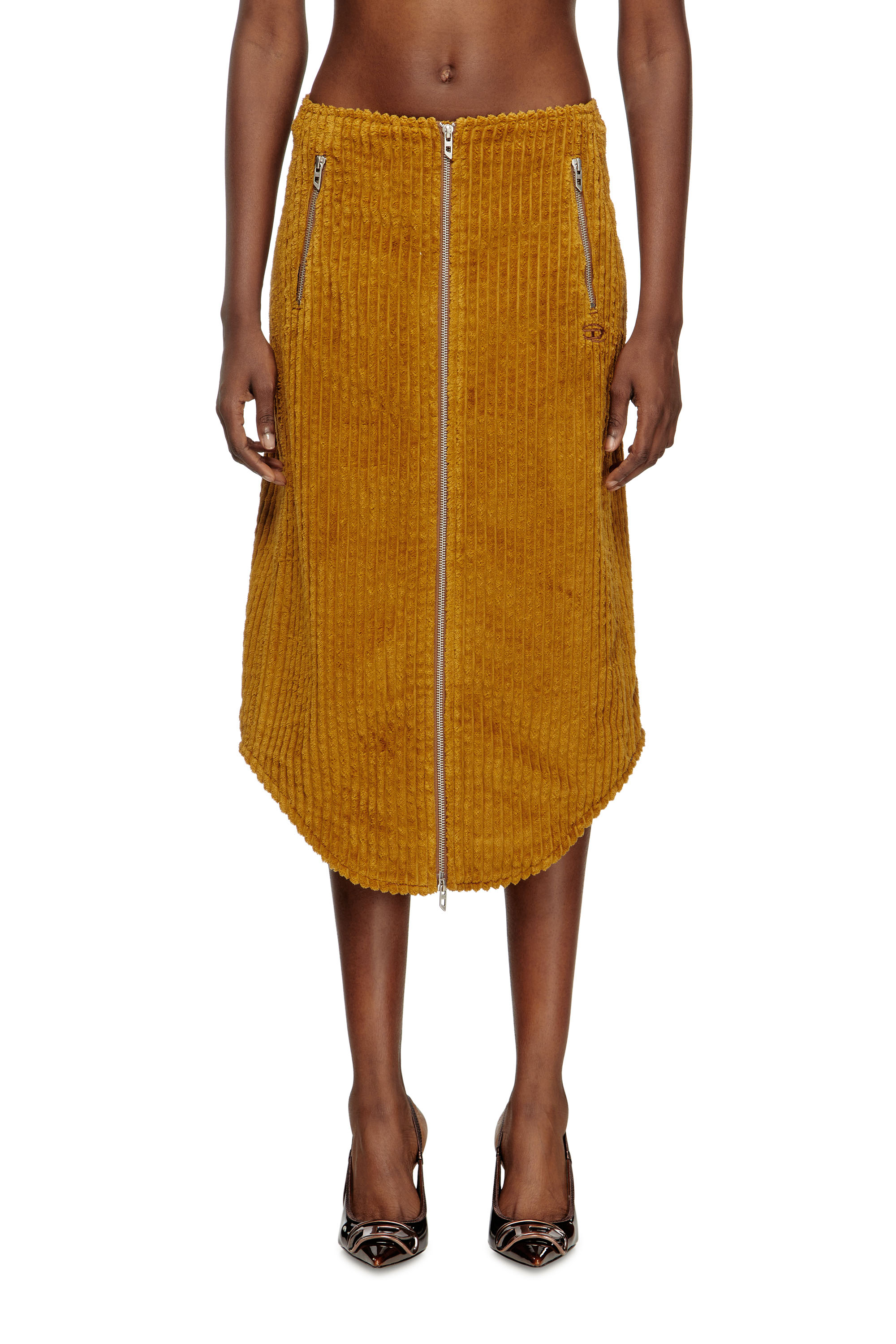 Diesel - O-LLIPOP, Woman's Cotton midi skirt with zipper in Light Brown - 2