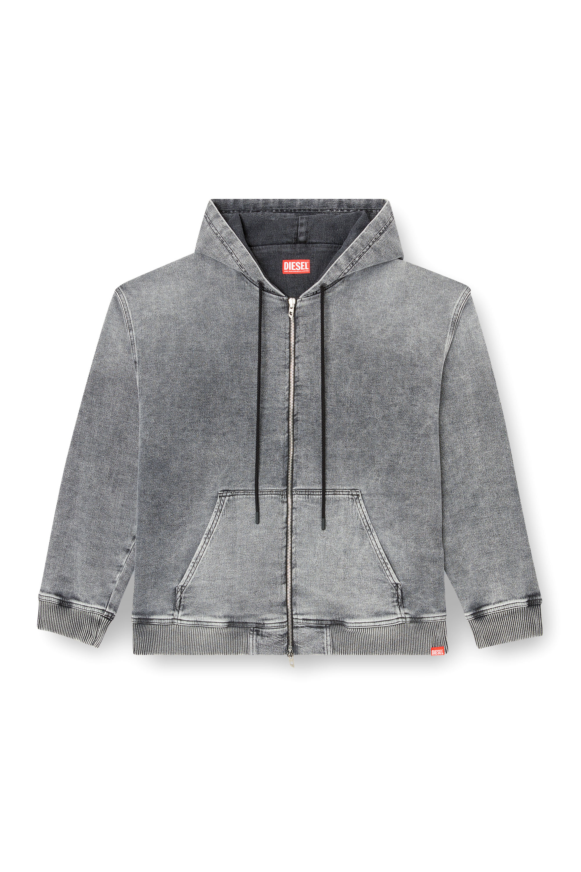 Diesel - HS D-GIRI-S TRACK, Unisex's Zip-up hoodie in marbled Track Denim in Dark grey - 3