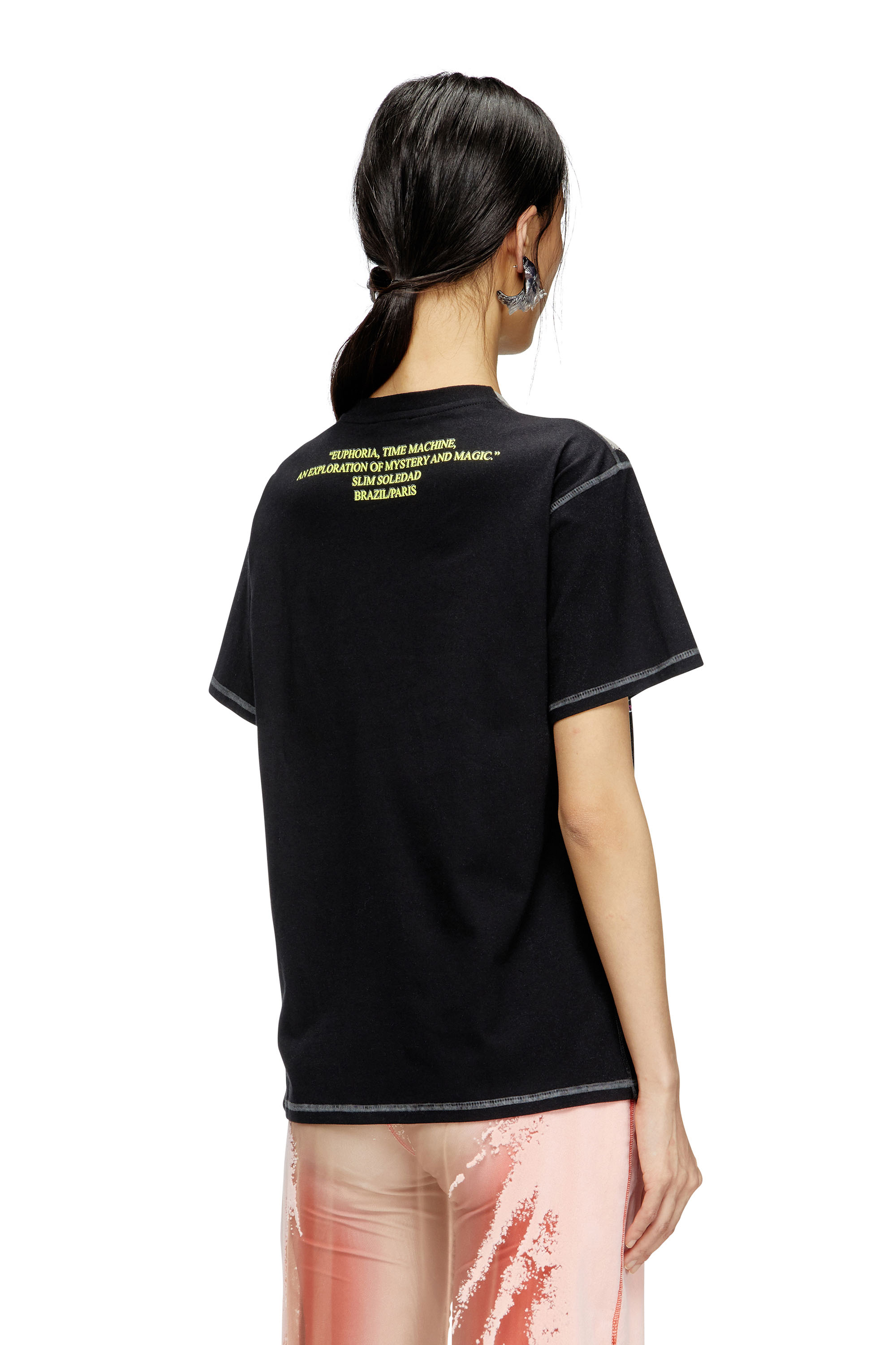 Diesel - T-NORMAC-1, Woman's Crew neck T-shirt with lyrics print in Black - 4