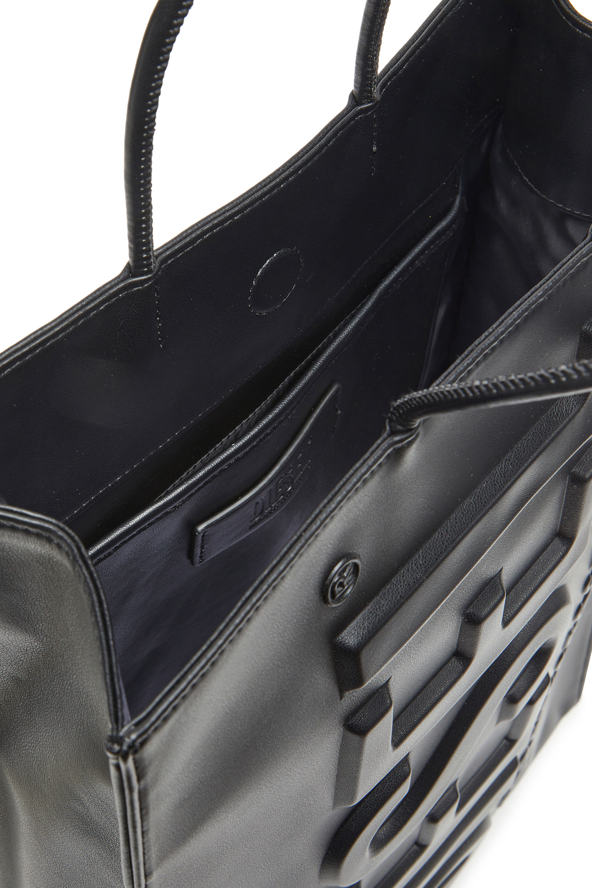 Diesel - DSL 3D SHOPPER L X, Man's Dsl 3D L-Large PU tote bag with embossed logo in Black - 4