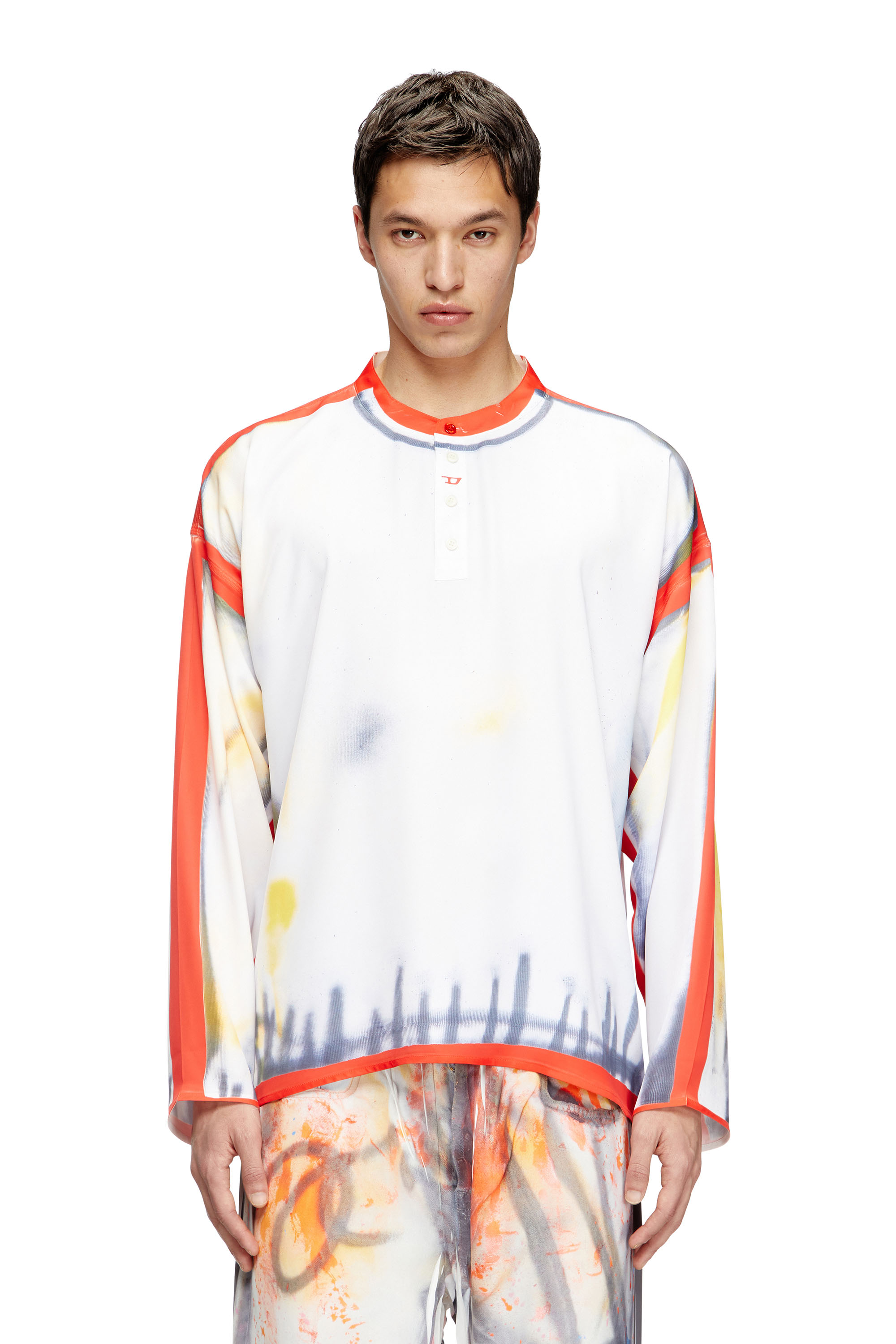 Diesel - T-OLAVI-A-SER-GRAFFITI-USA, Unisex's Henley top with graffiti print in Red/White - 2