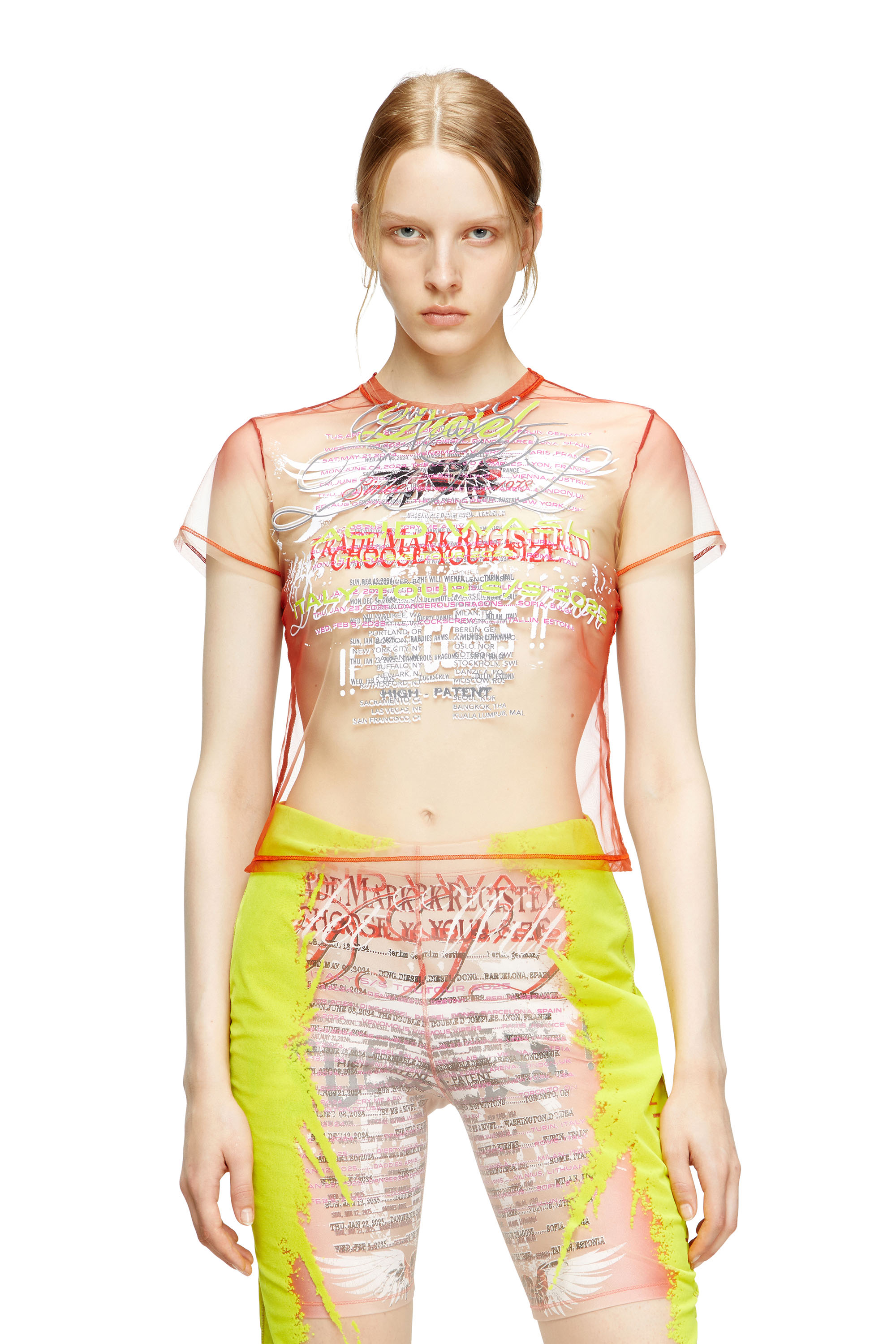 Diesel - T-YRAC, Woman's Sheer top with lyrics print in Pink - 2