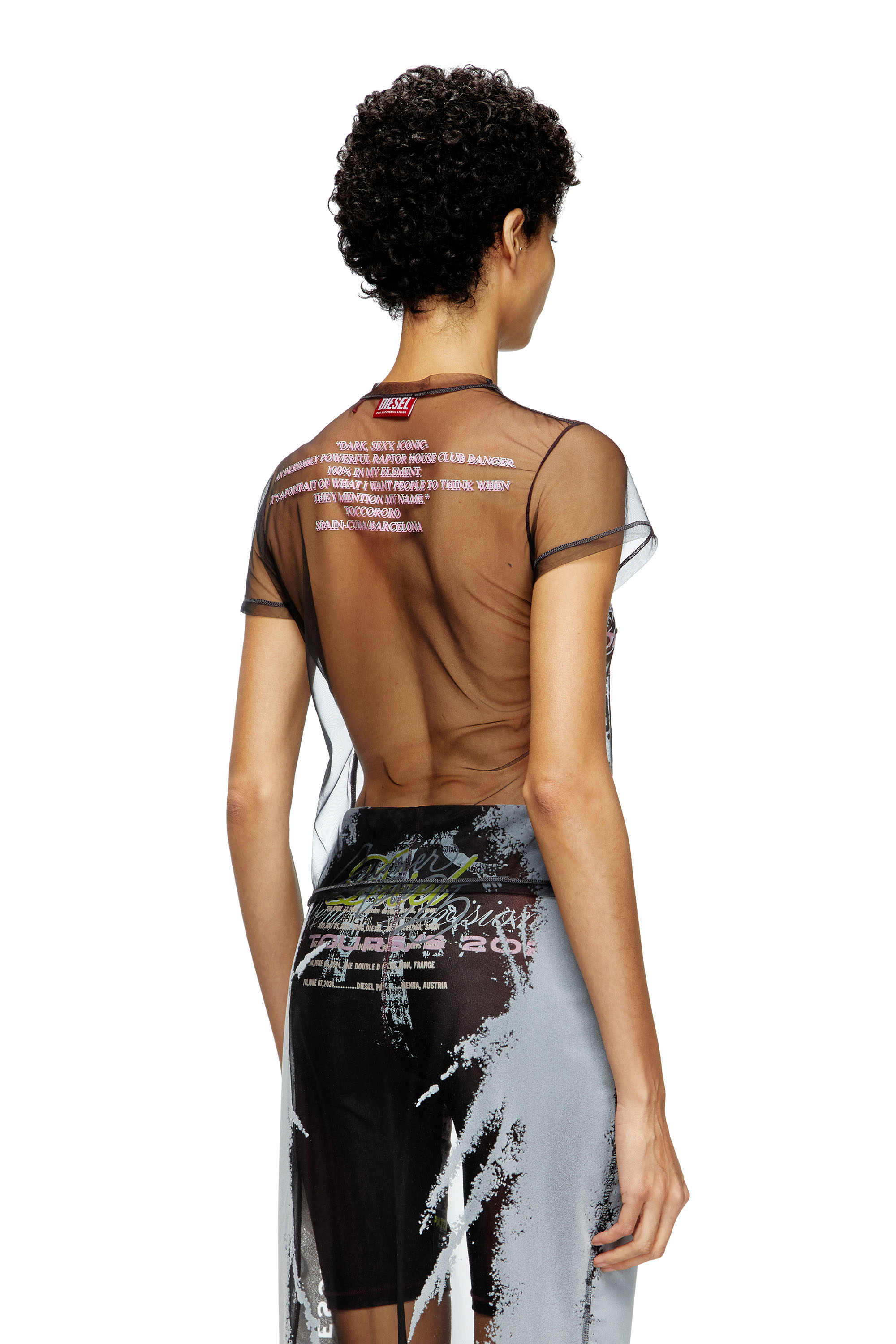 Diesel - T-YRAC, Woman's Sheer top with lyrics print in Black - 5