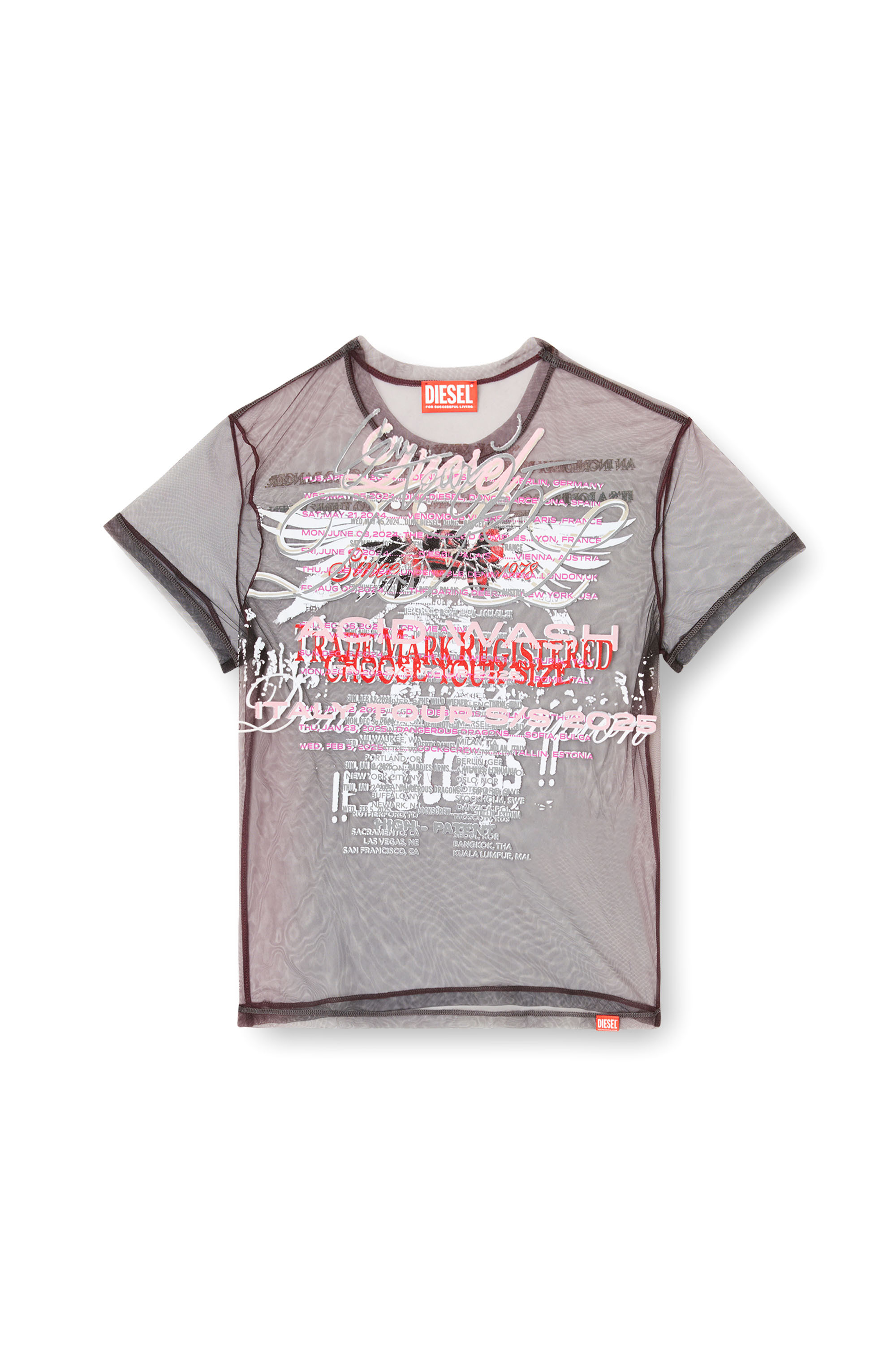 Diesel - T-YRAC, Woman's Sheer top with lyrics print in Black - 4