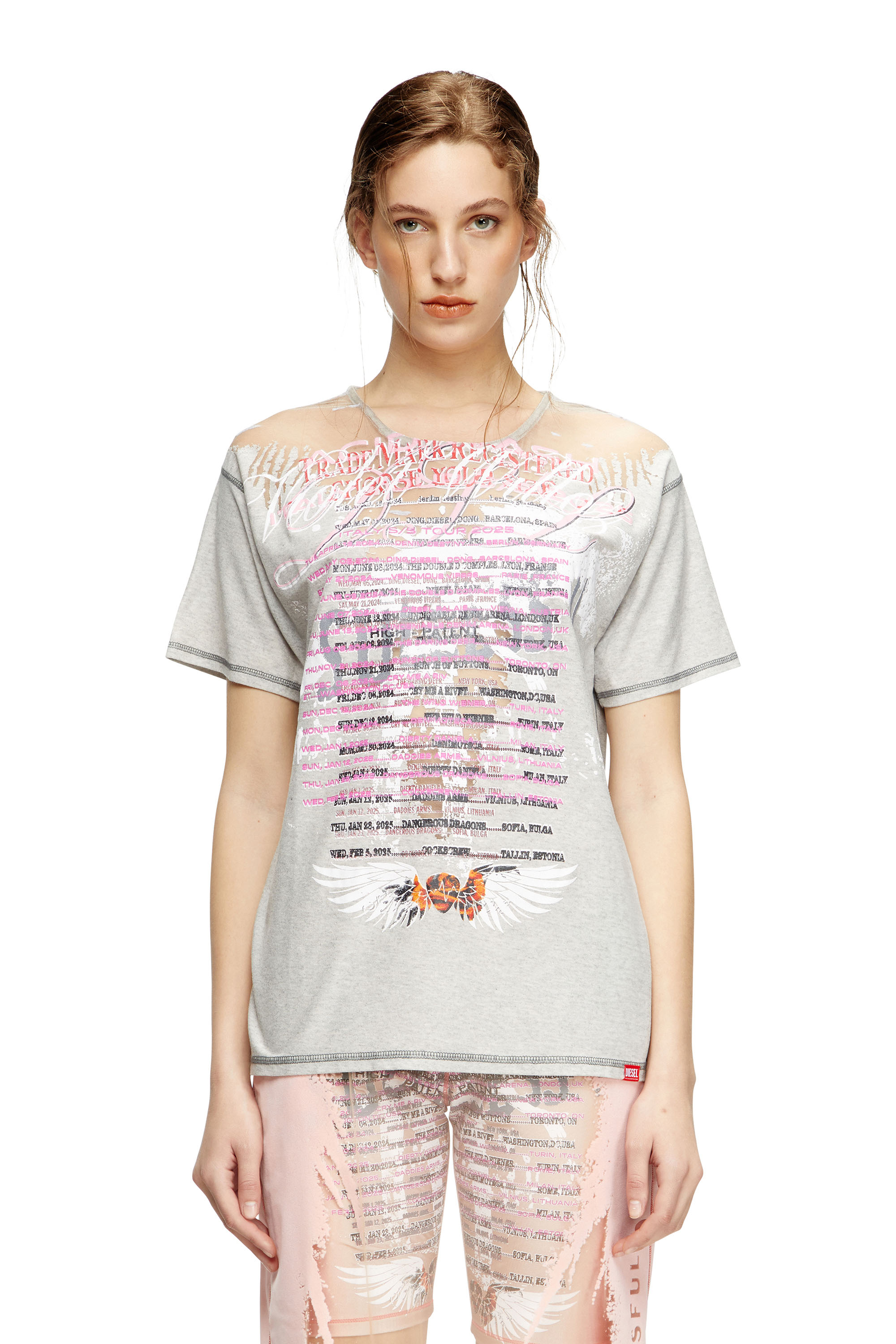 Diesel - T-NORMAC, Woman's Crew neck T-shirt with lyrics print in Grey - 1