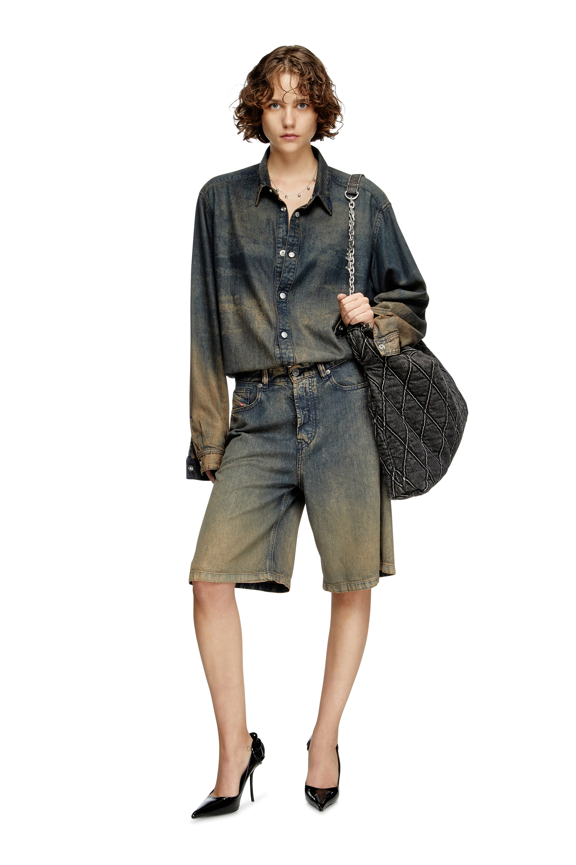 Diesel - CHARM-D HOBO, Woman's Charm-D-Large hobo in treated quilted denim in Black - 2