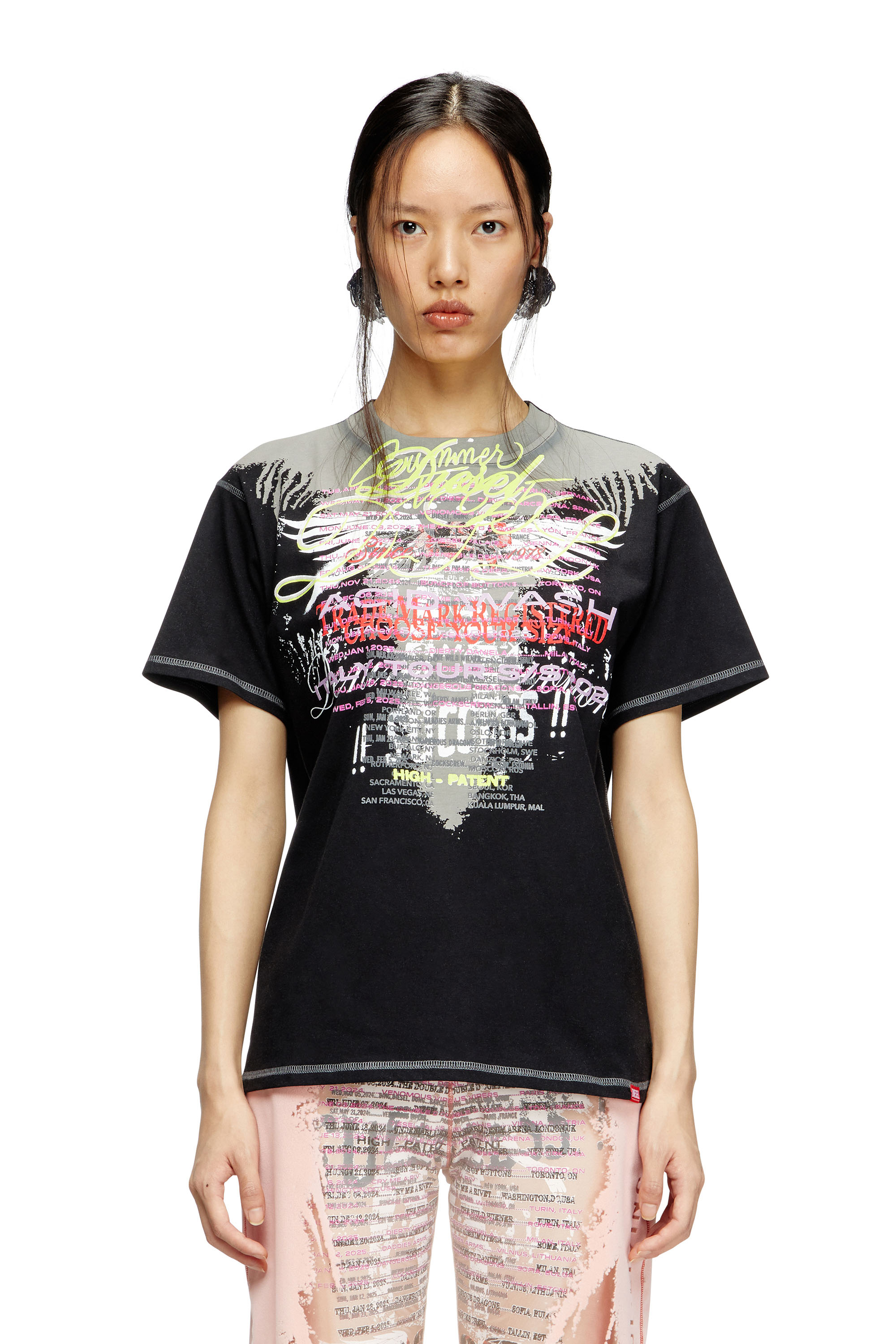 Diesel - T-NORMAC-1, Woman's Crew neck T-shirt with lyrics print in Black - 1
