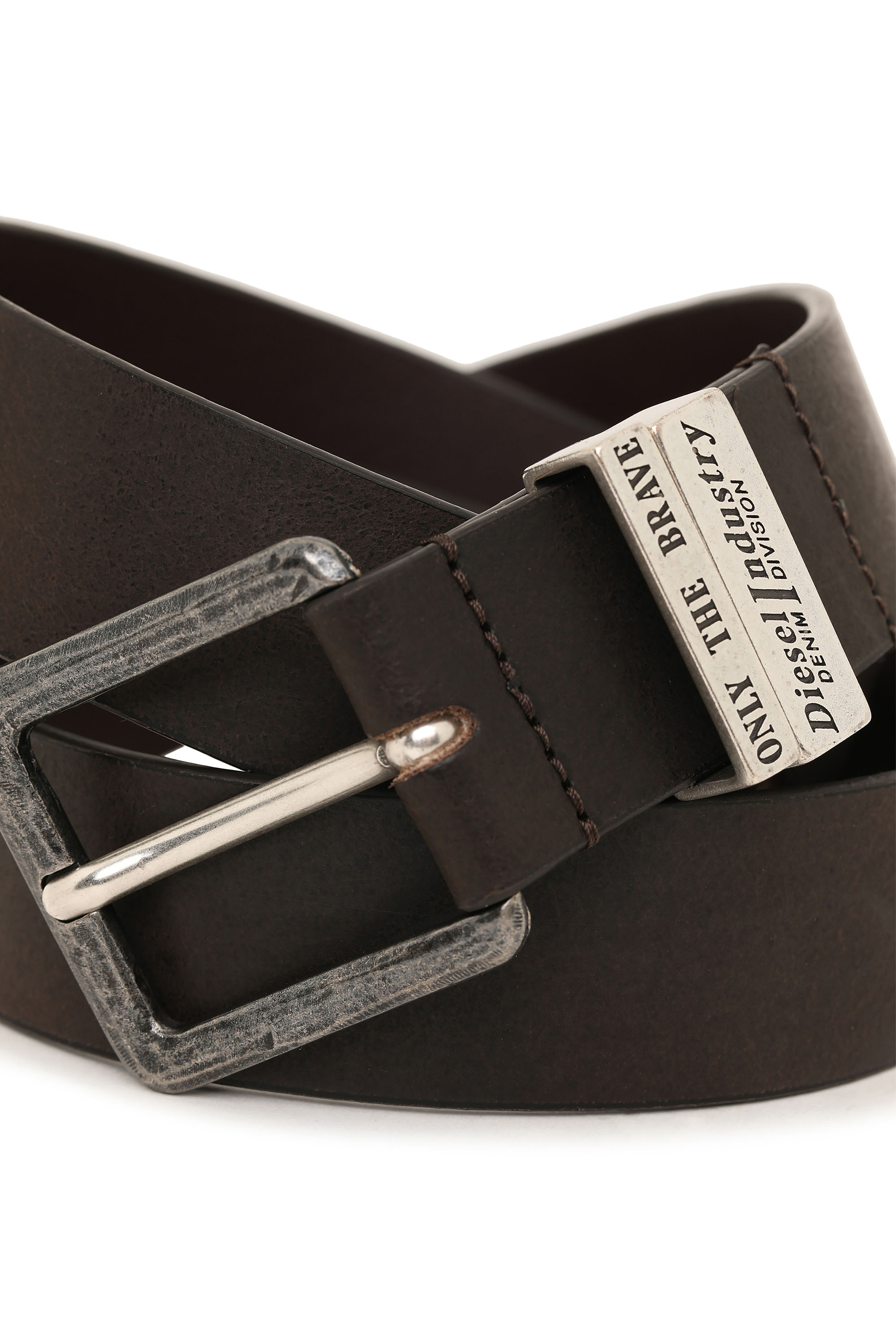 Diesel - B-GUARANTEE-A, Man's Leather belt with burnished hardware in Brown - 3