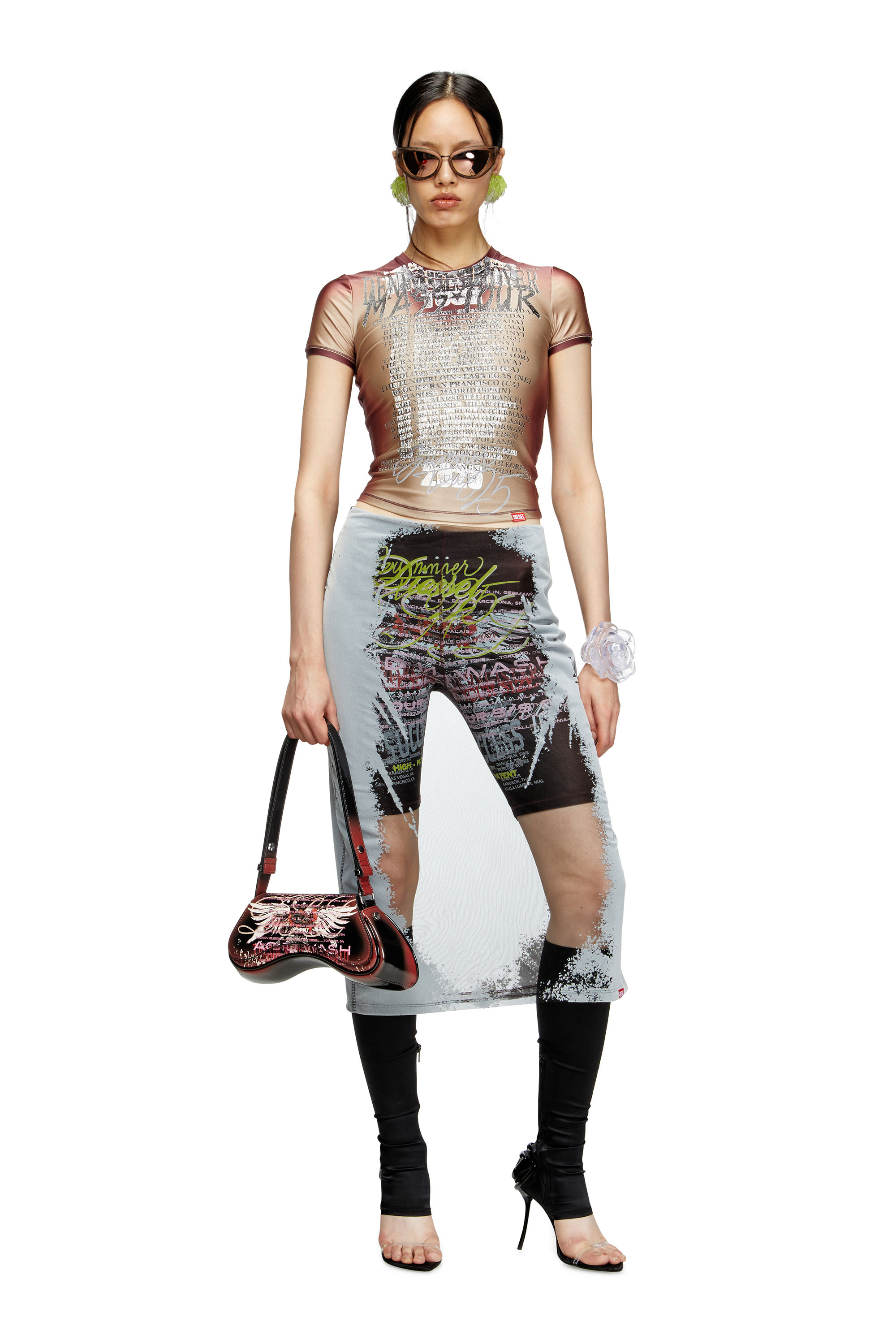 Diesel - T-KALYC, Woman's Short-sleeve top with lyrics print in Brown - 3