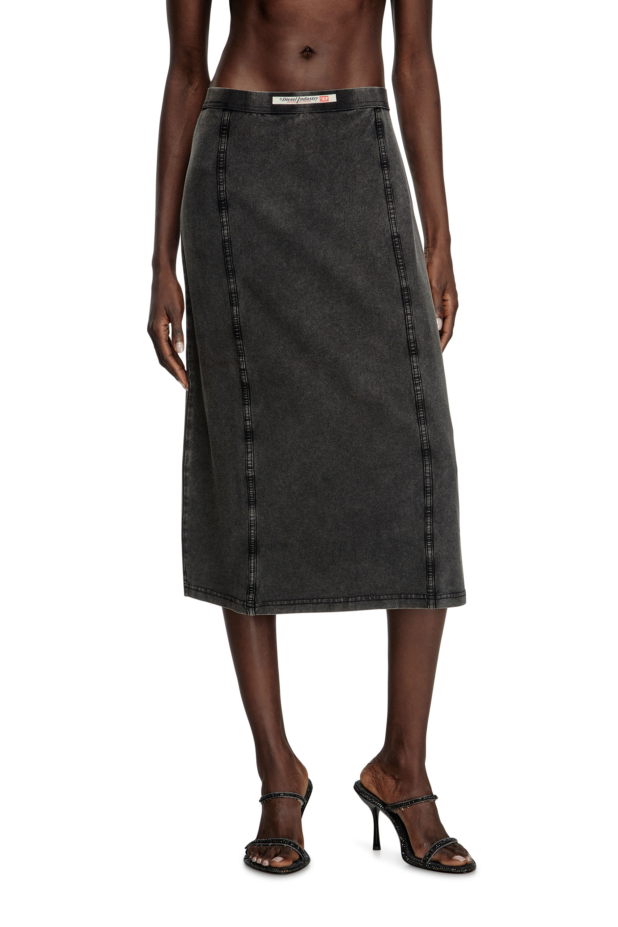 Diesel - O-ALLEGRA, Woman's Midi skirt with denim effect in Black - 1