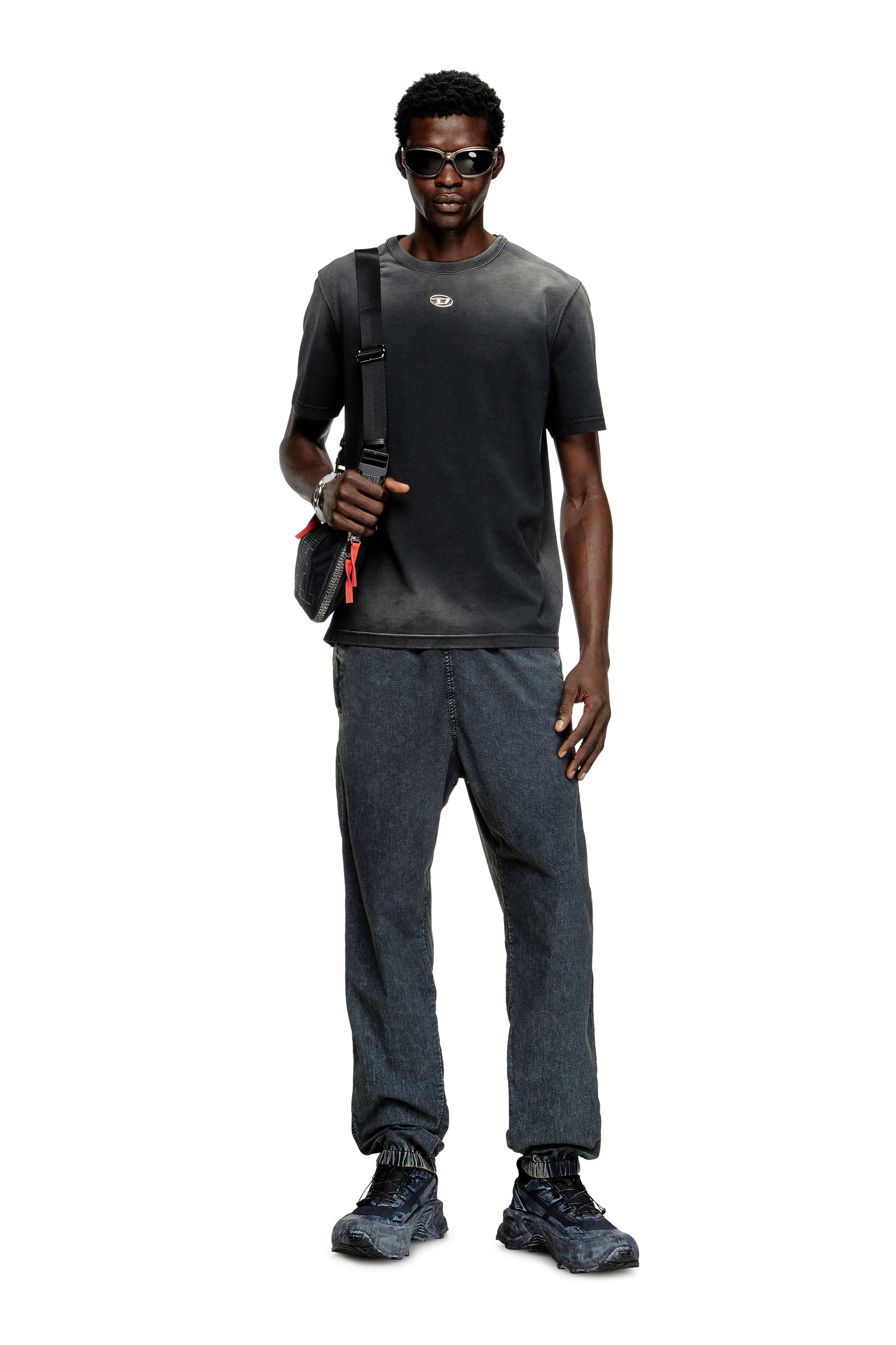 Diesel - T-ADJUST-T1, Man's Faded T-shirt with cut-out Oval D in Black - 2