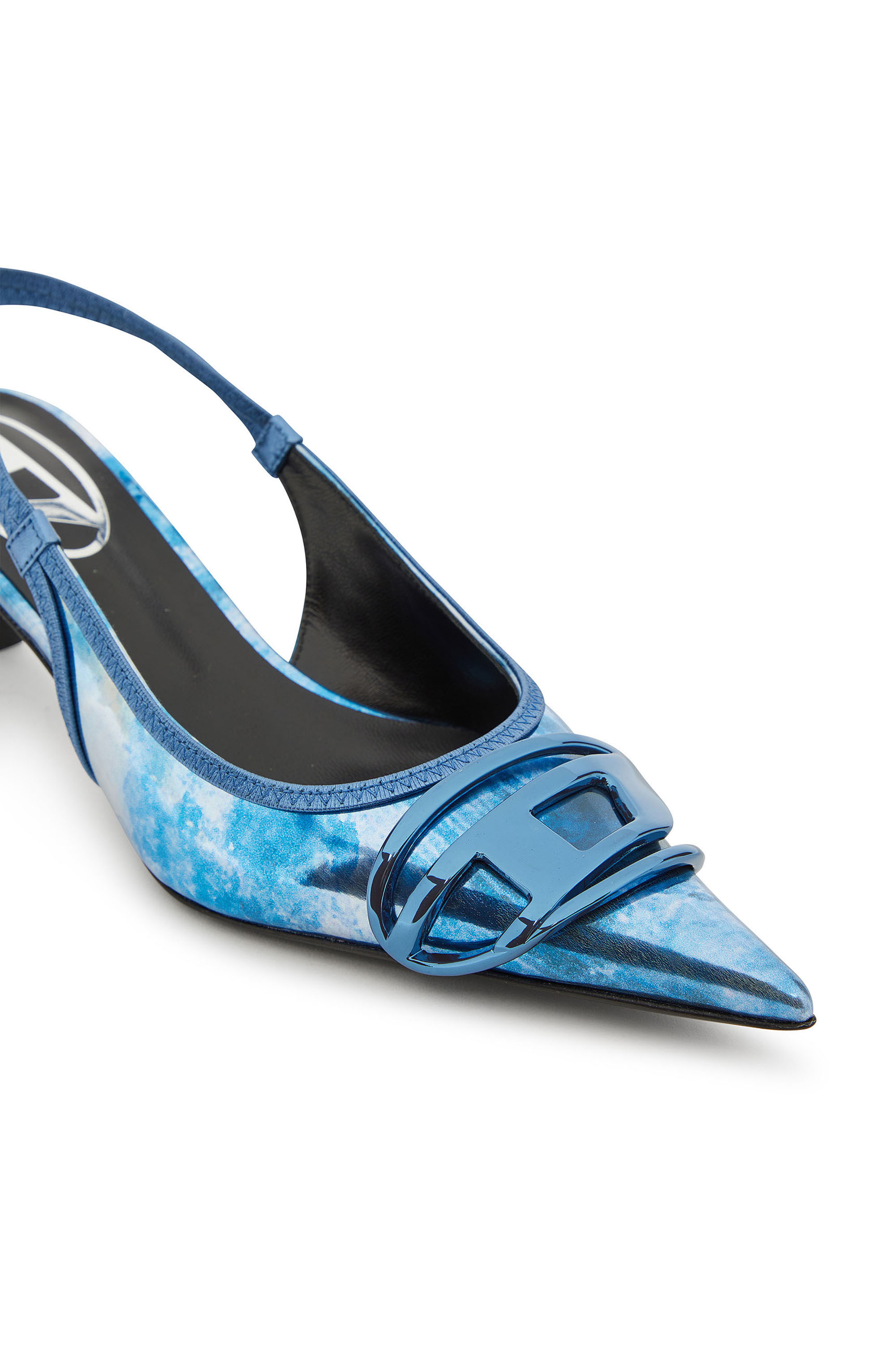 Diesel - D-VENUS SB 40, Woman's D-Venus-Two-tone metallic slingback pumps in Blue - 4