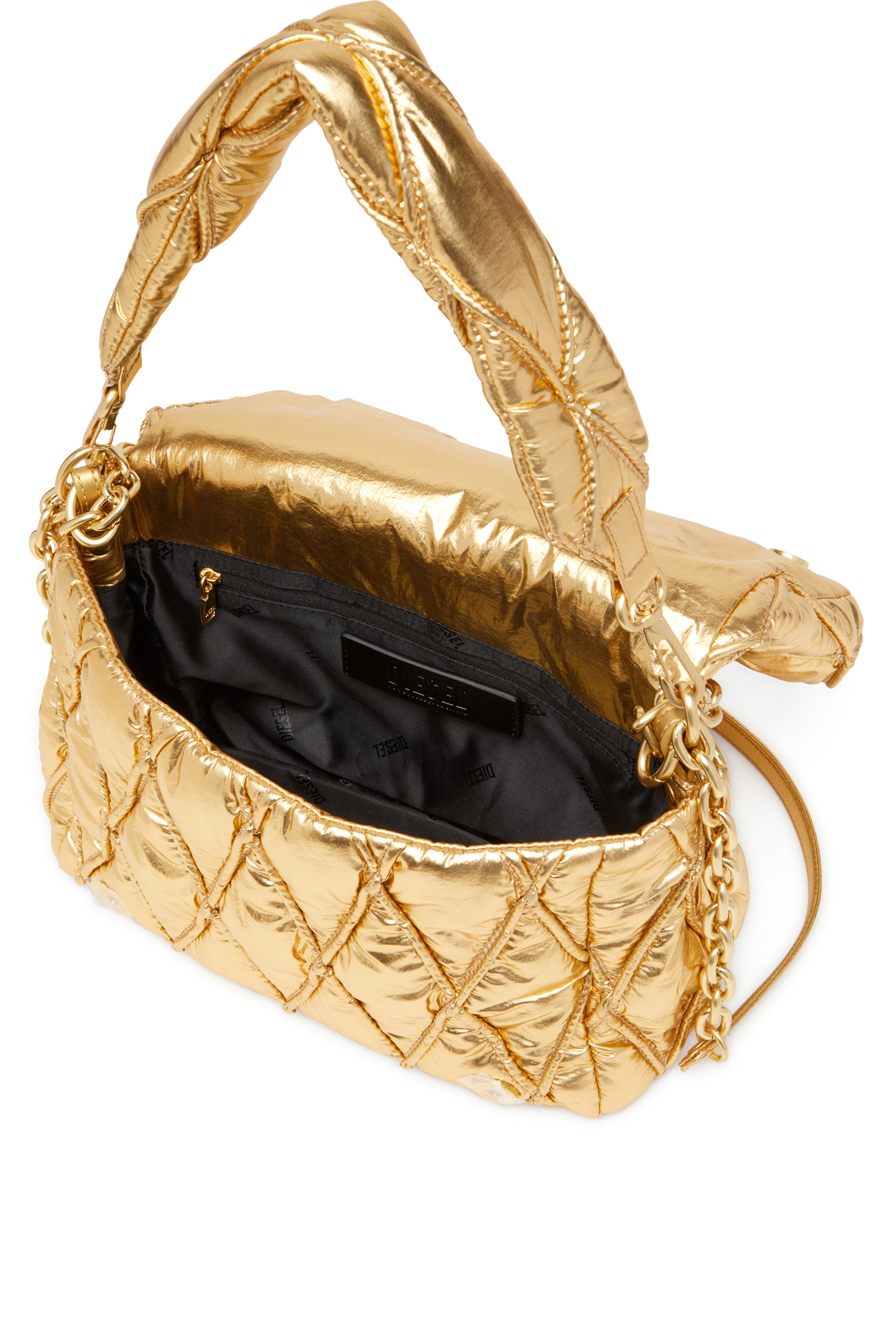 Diesel - CHARM-D SHOULDER M, Woman's Charm-D M-Shoulder bag in quilted metallic nylon in Gold - 4