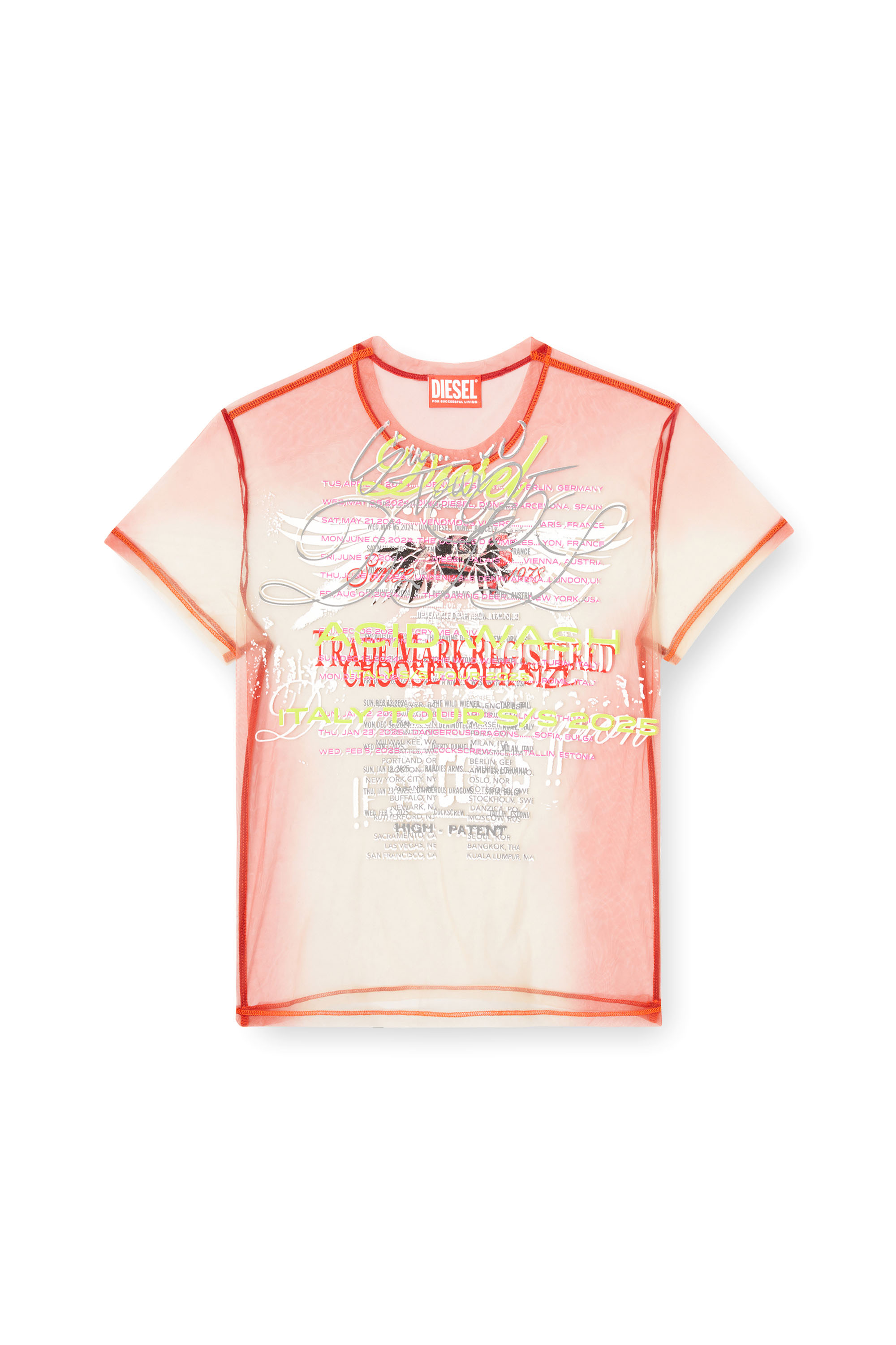 Diesel - T-YRAC, Woman's Sheer top with lyrics print in Pink - 3