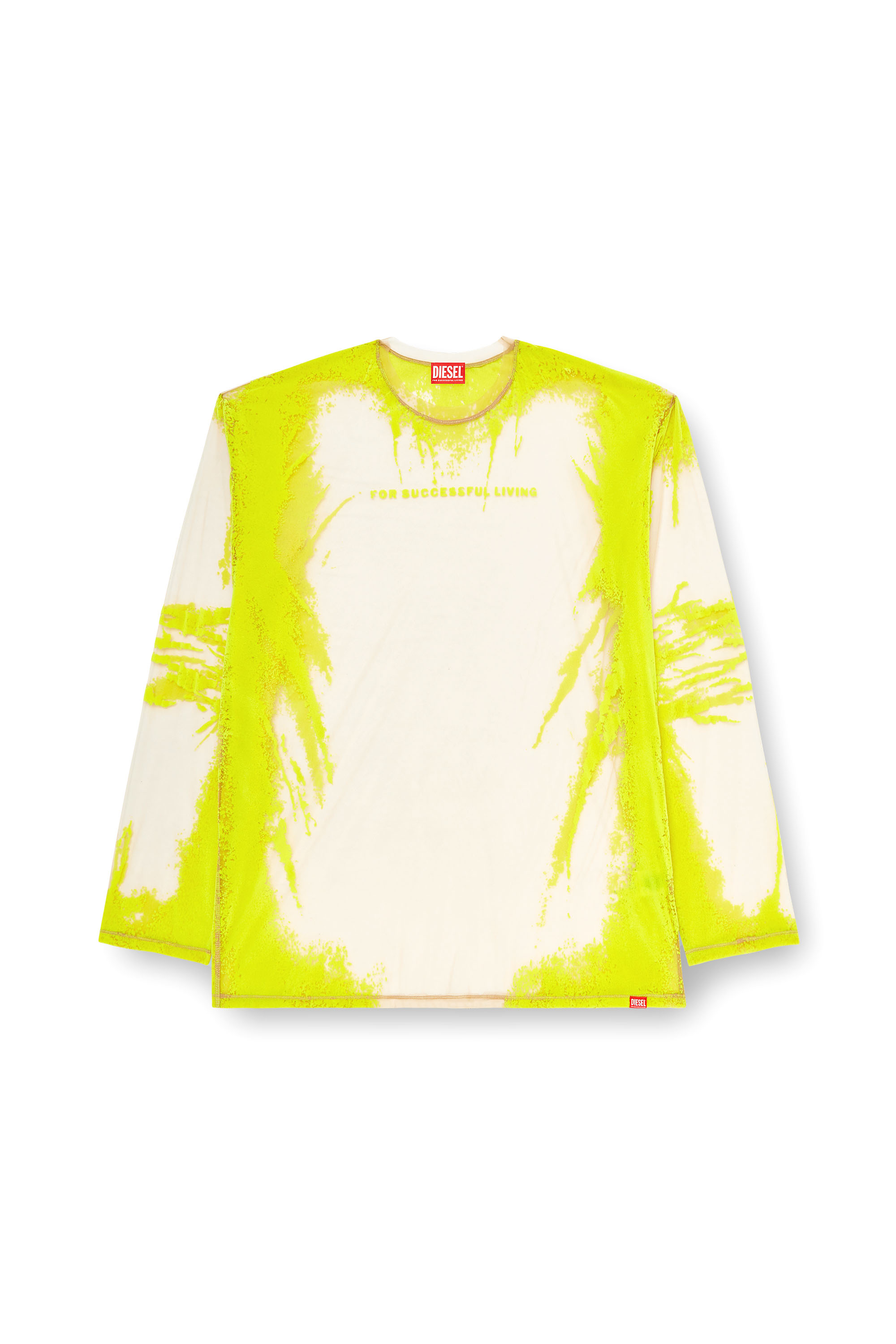 Diesel - T-HASSAN-LS-A, Unisex's Long-sleeve nylon T-shirt with lyrics print in Yellow - 3