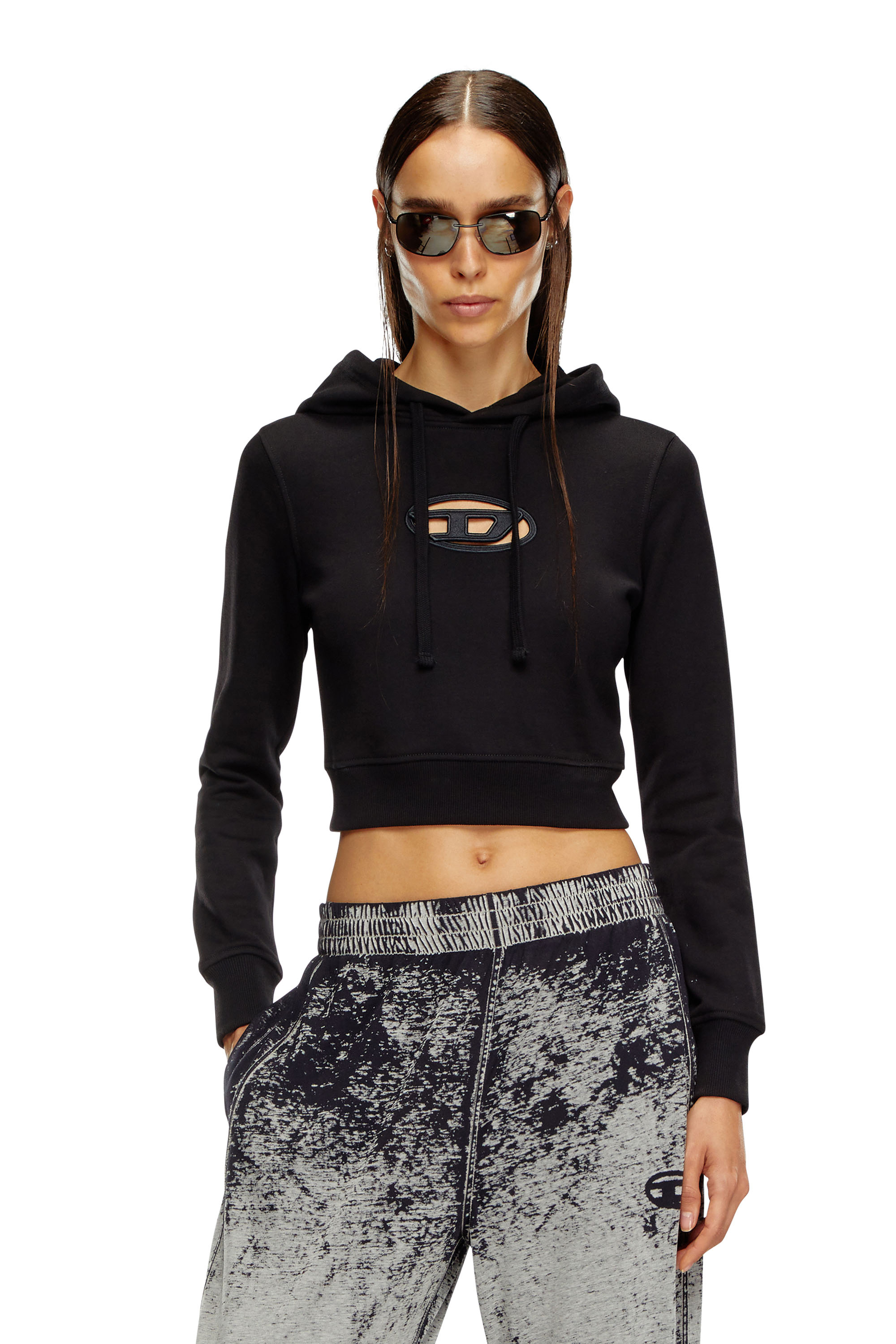 Diesel - F-SLIMMY-HOOD-OD, Woman's Hoodie with cut-out Oval D Logo in Black - 1