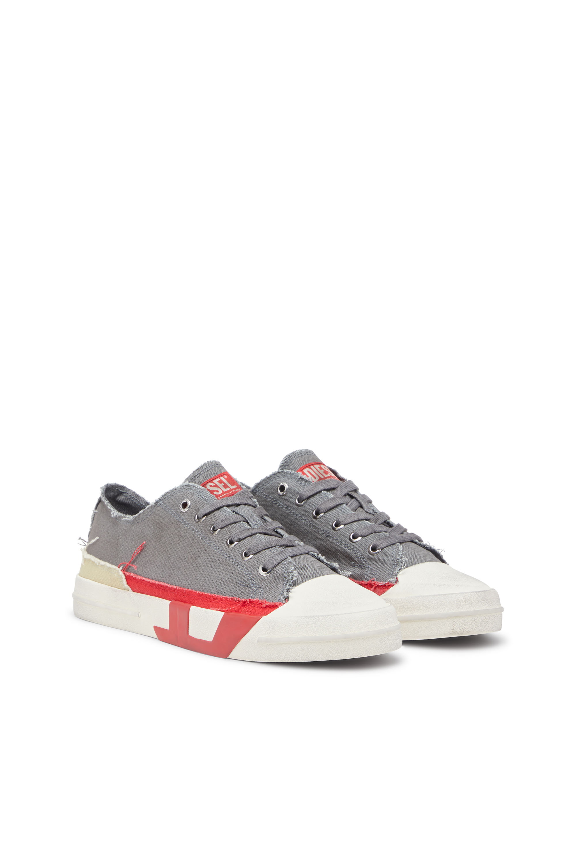 Diesel - S-D-VERSE LOW, Man's S-D-Verse-Dirty-effect canvas sneakers in Grey - 3