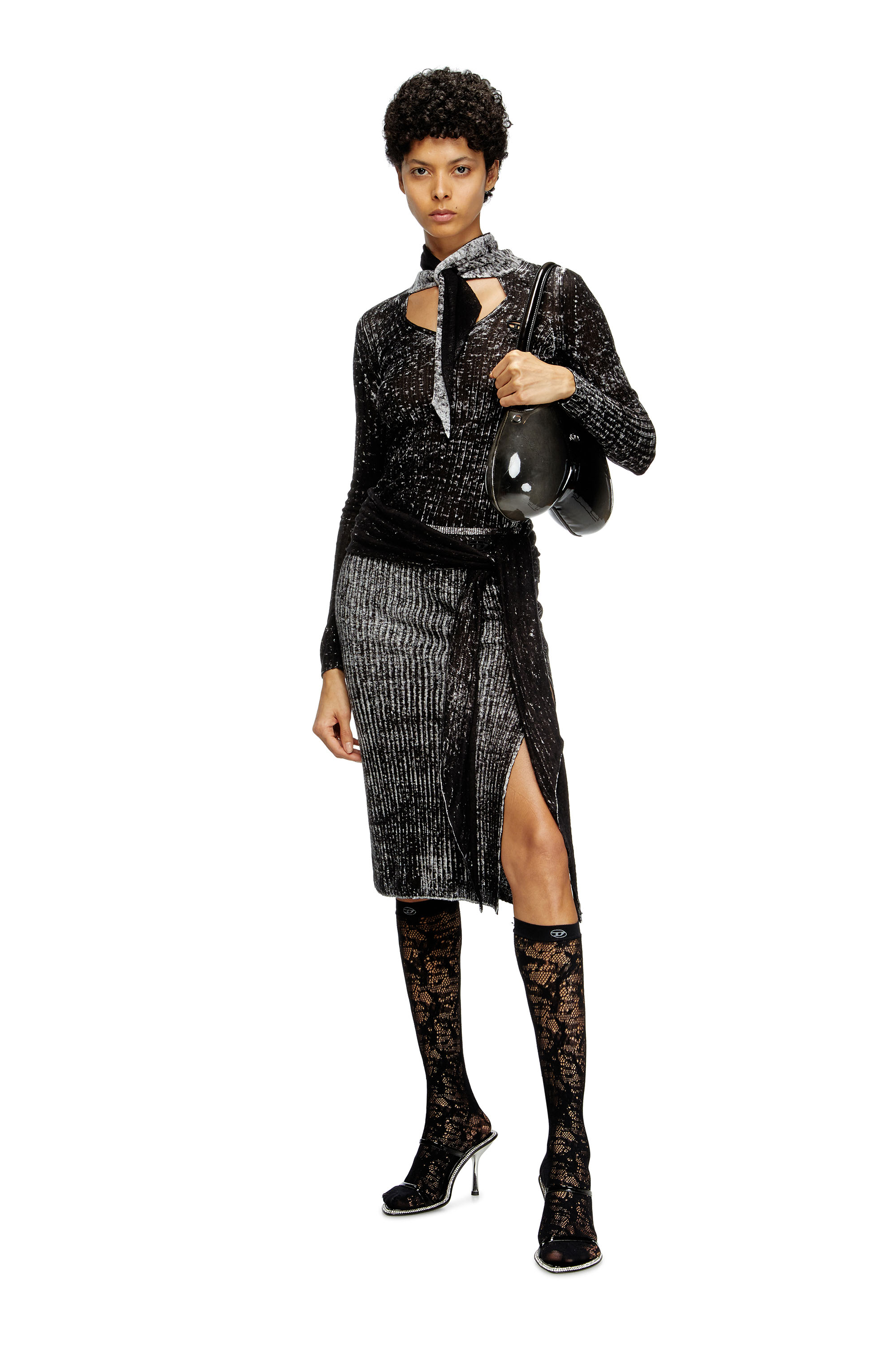 Diesel - M-EGANOID, Woman's Knitted skirt with hip tie in Black - 2