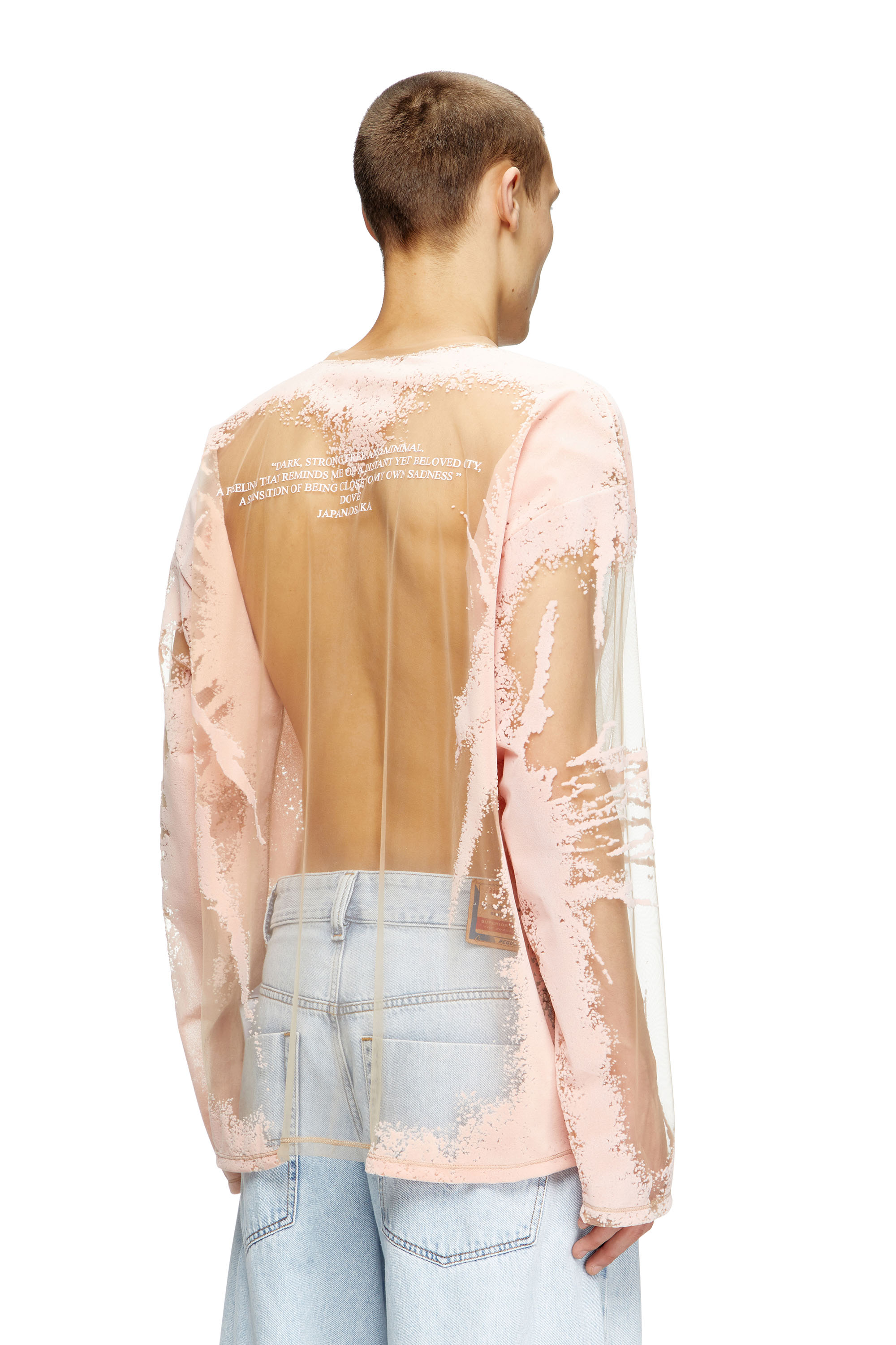 Diesel - T-HASSAN-LS-A, Unisex's Long-sleeve nylon T-shirt with lyrics print in Pink - 5