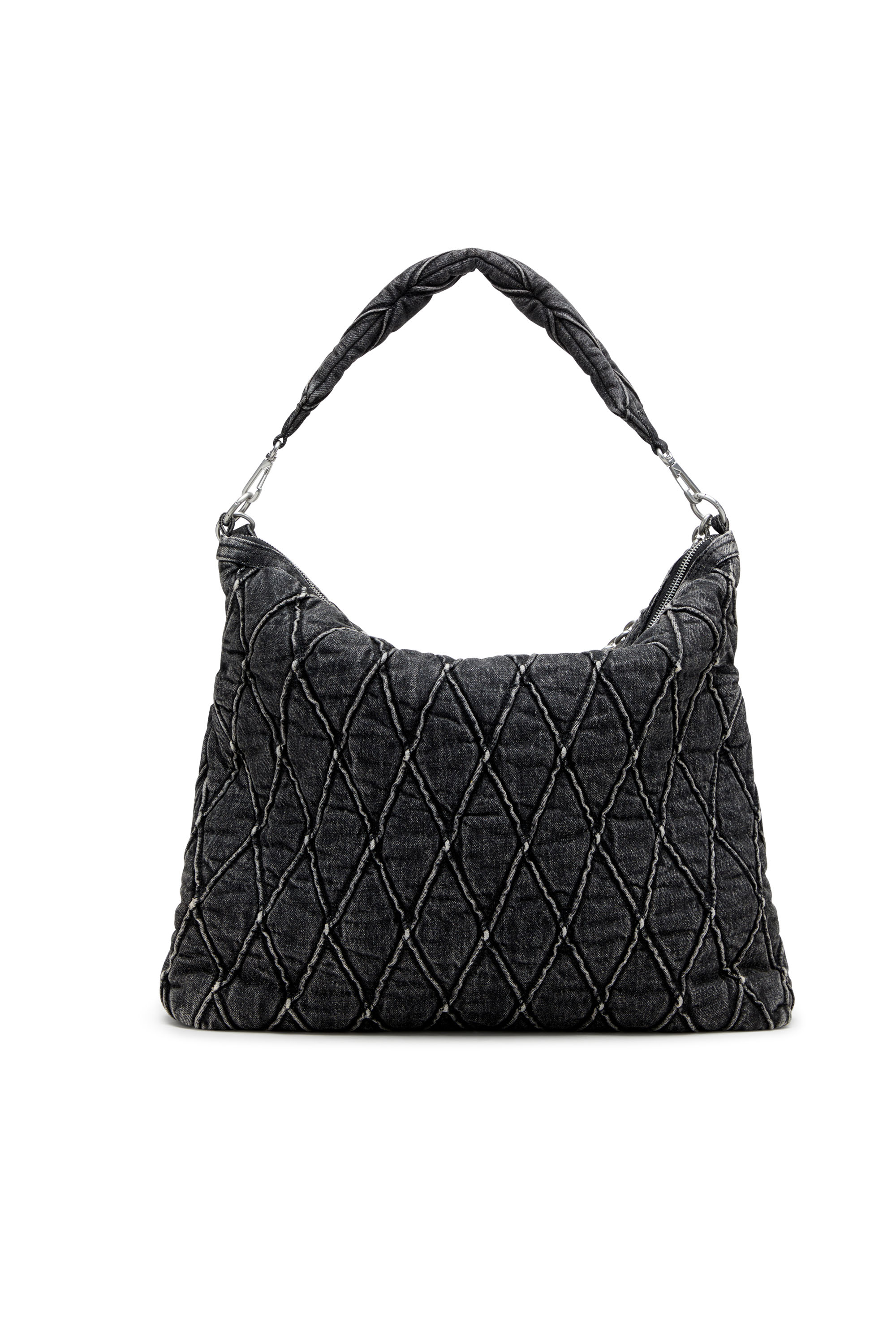 Diesel - CHARM-D HOBO, Woman's Charm-D-Large hobo in treated quilted denim in Black - 3