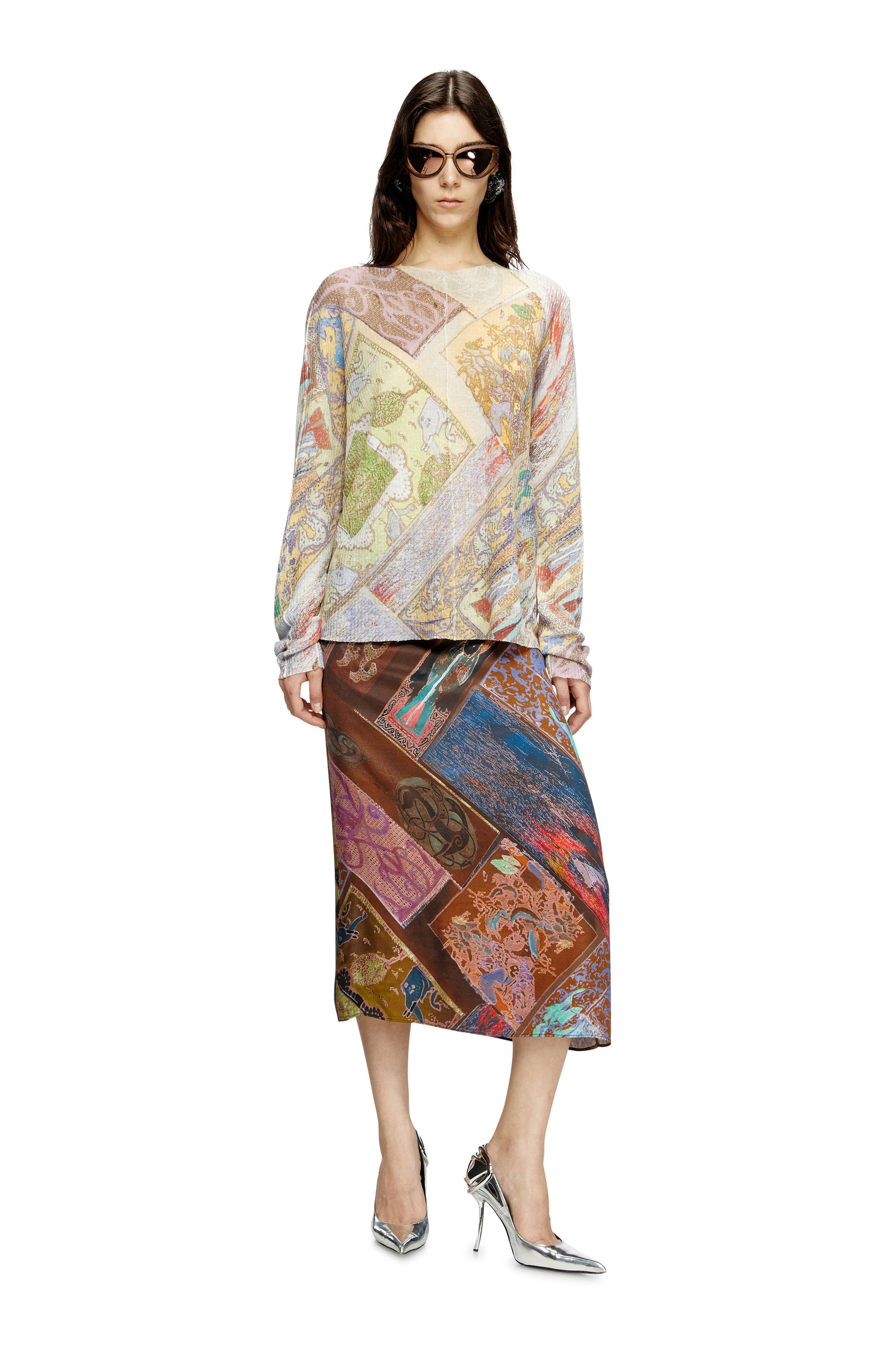 Diesel - O-RCHID, Woman's Viscose midi skirt with Heraldic print in Brown - 2