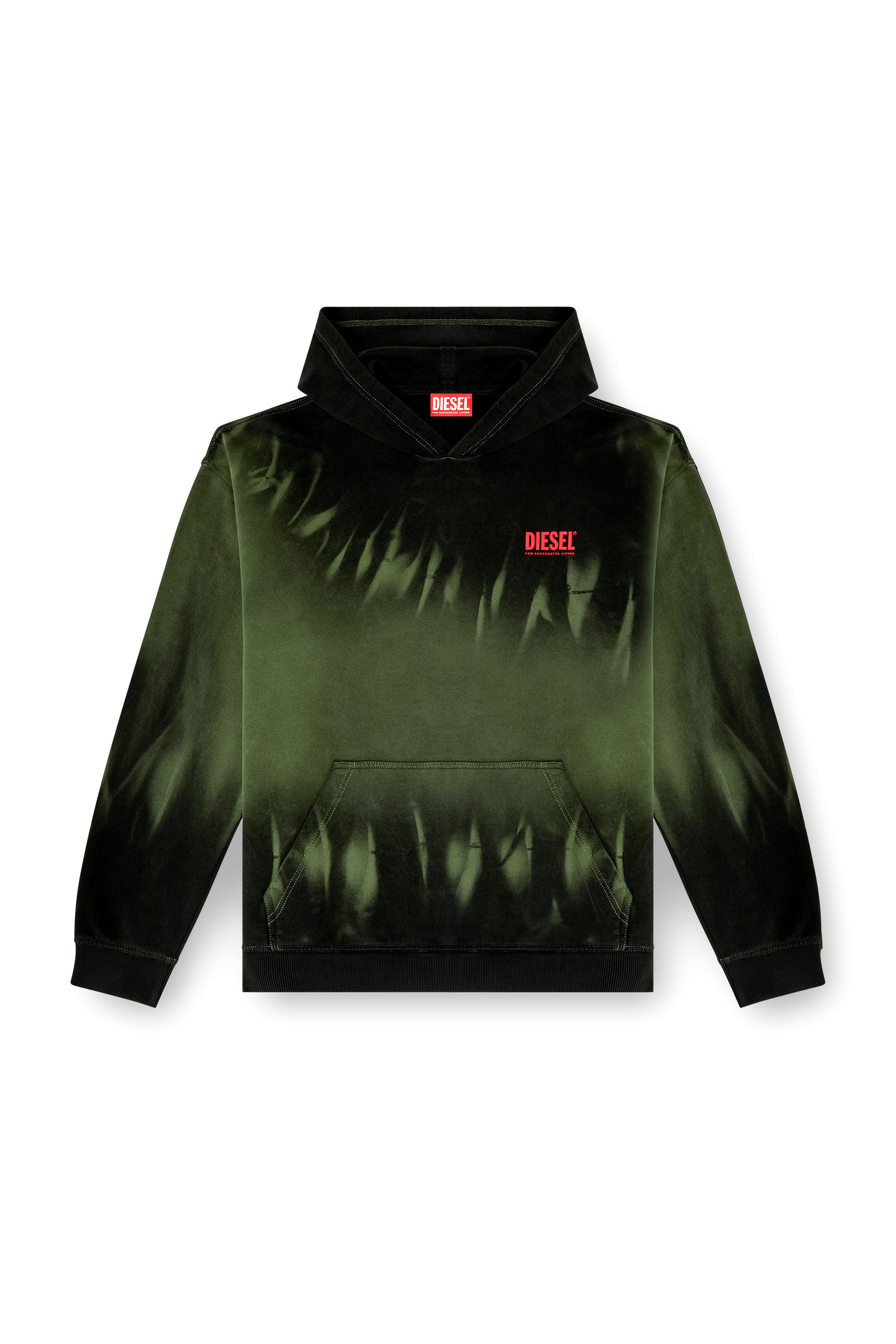 Diesel - S-BOXT-HOOD-R2, Man's Tie-dyed hoodie with logo print in Black/Green - 4