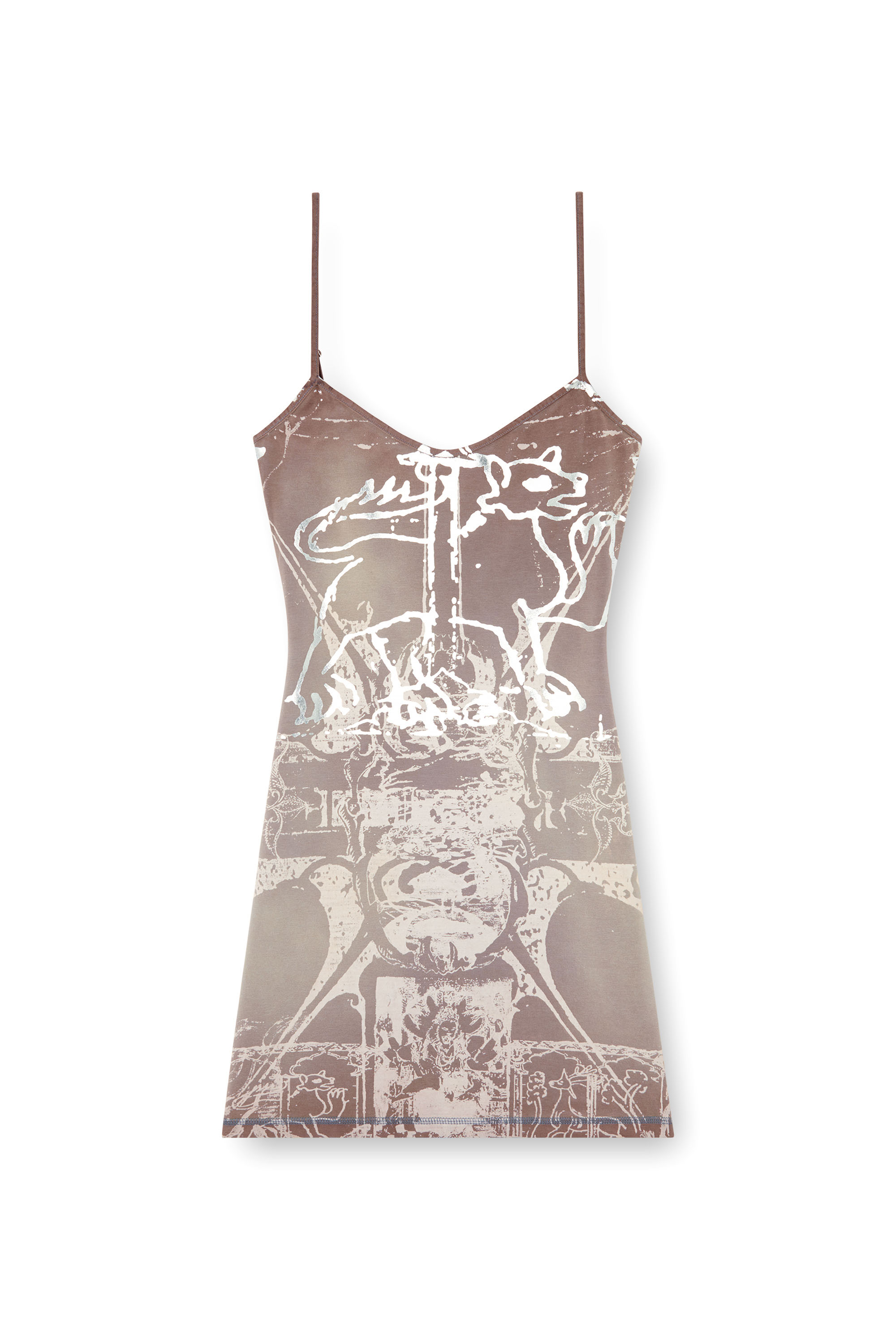 Diesel - D-LONGY, Woman's Mini dress with foil print in Light Brown - 4