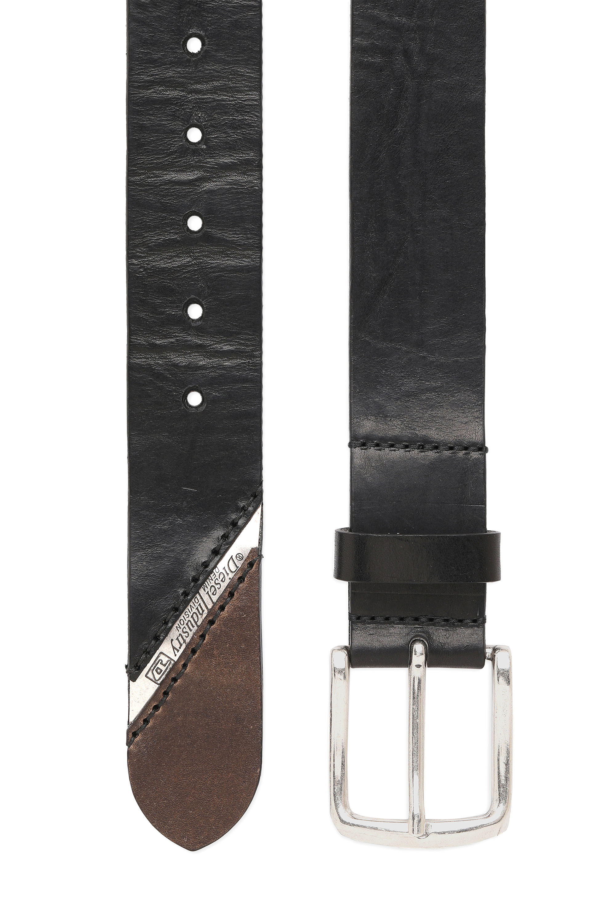 Diesel - B-LINE, Man's Treated leather belt with diesel logo in Black - 3