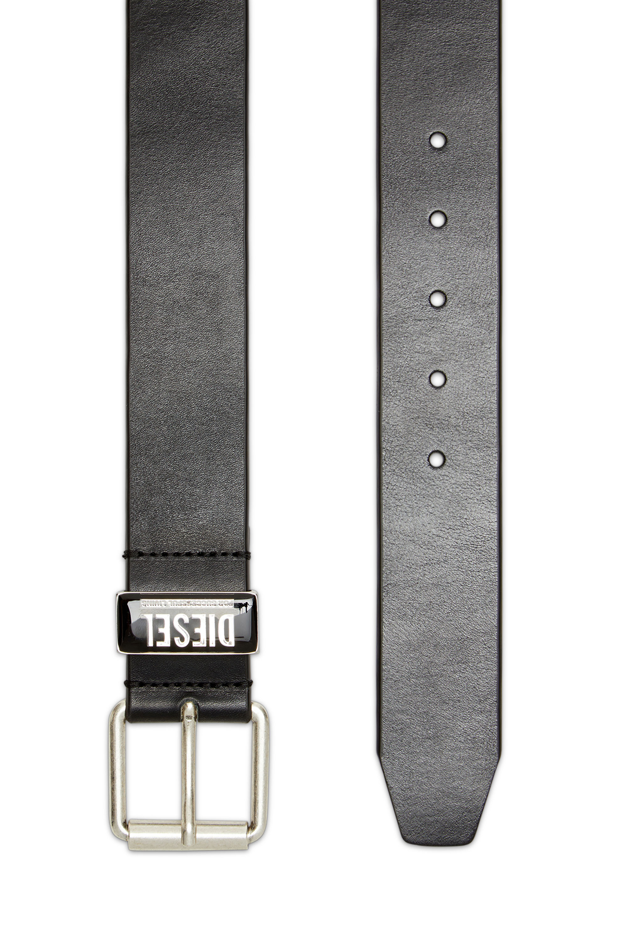 Diesel - B-GLOSSY LOOP 40, Man's Leather belt with enamelled logo loop in Black - 2