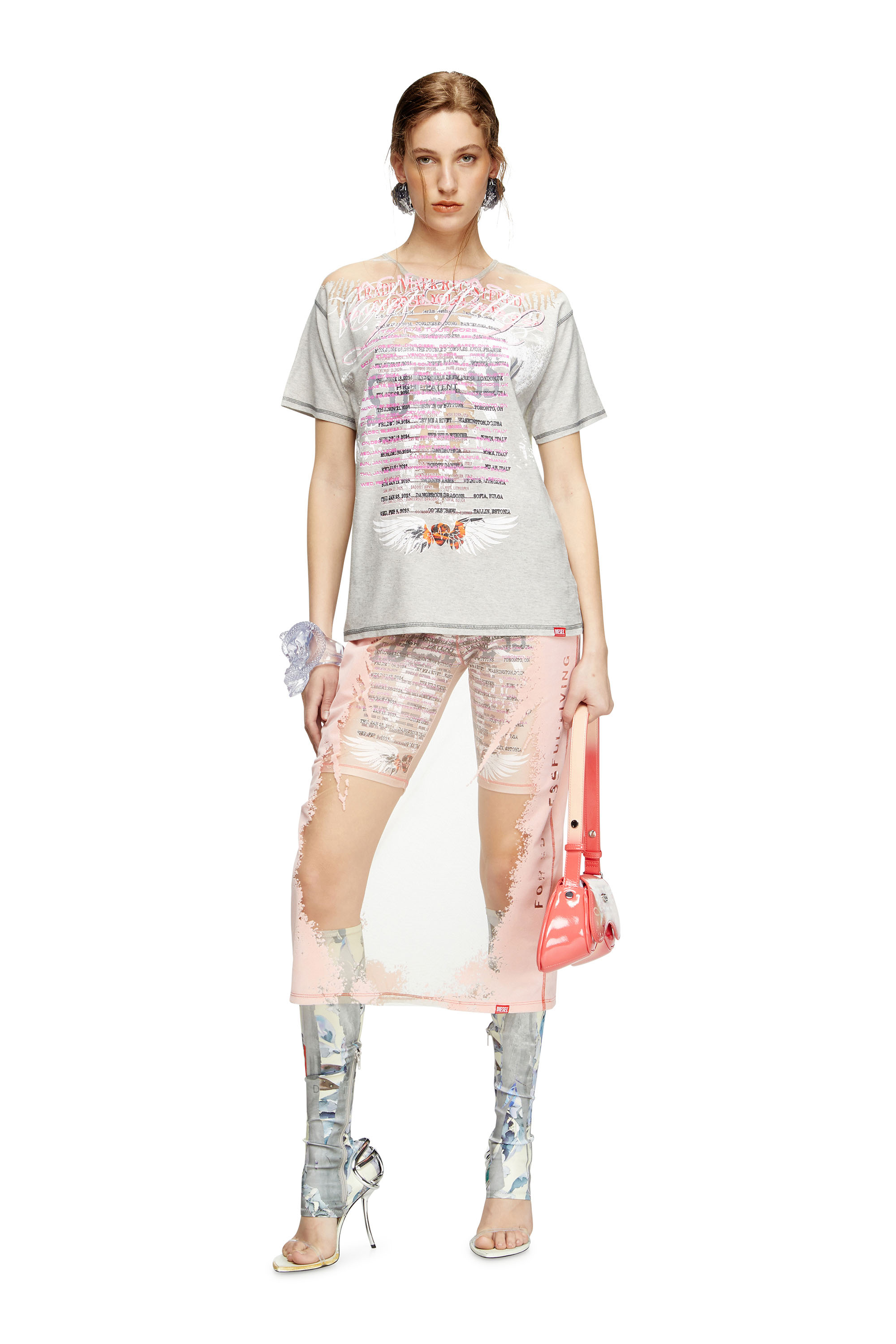 Diesel - T-NORMAC, Woman's Crew neck T-shirt with lyrics print in Grey - 2