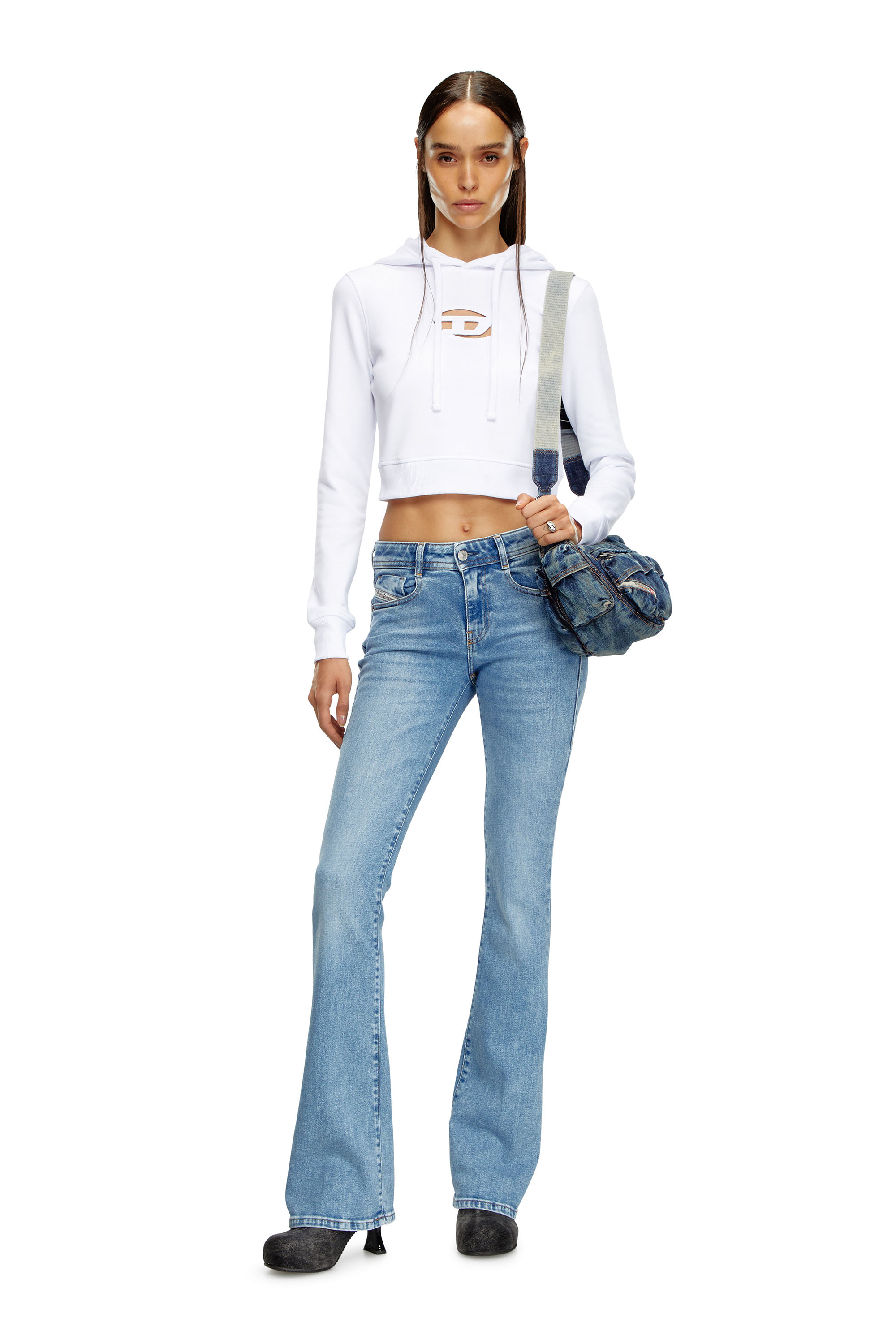 Diesel - F-SLIMMY-HOOD-OD, Woman's Hoodie with cut-out Oval D Logo in White - 2