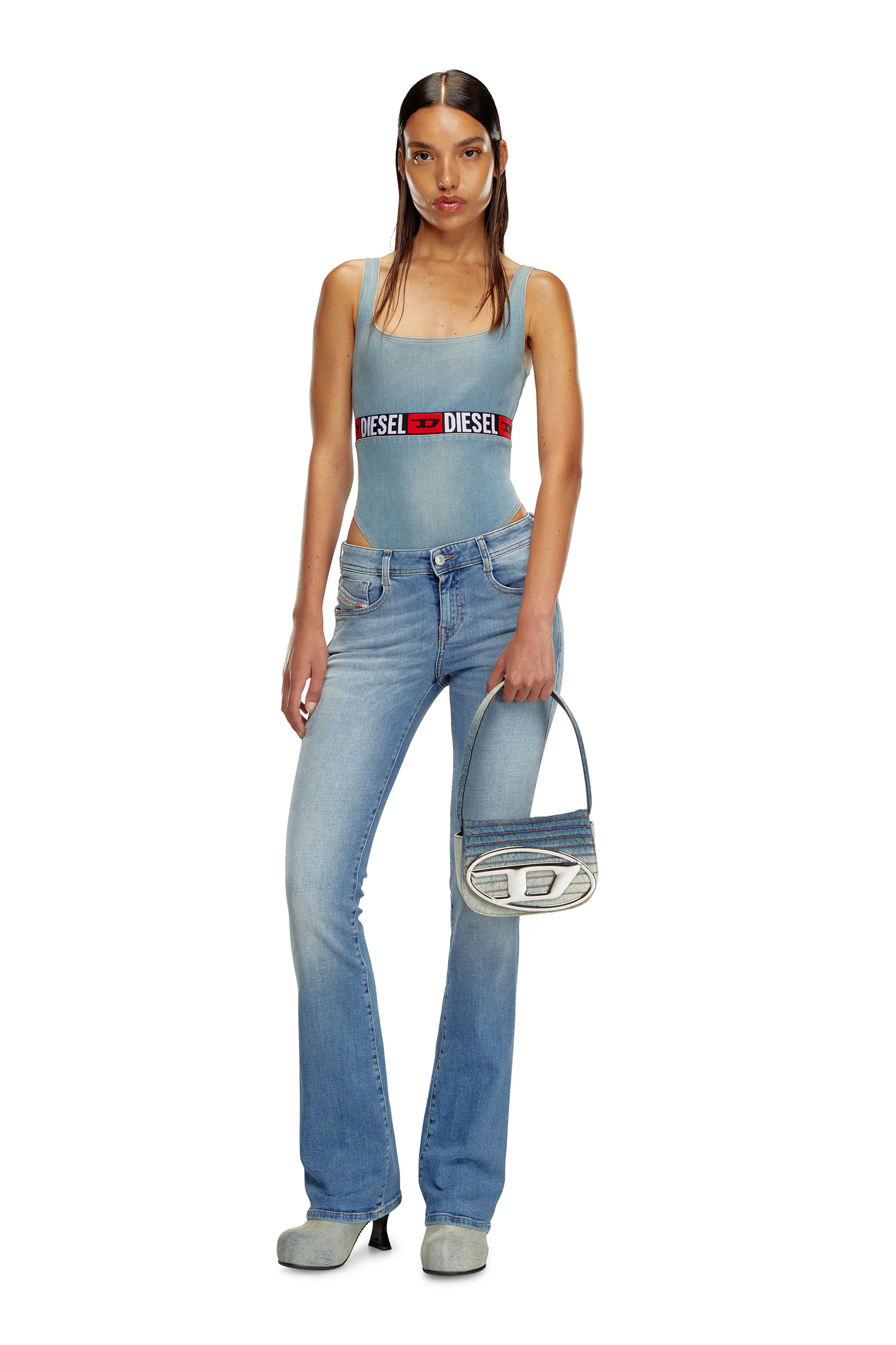 Diesel - 1DR, Woman's 1DR - Iconic shoulder bag in solarised denim in Blue/White - 2