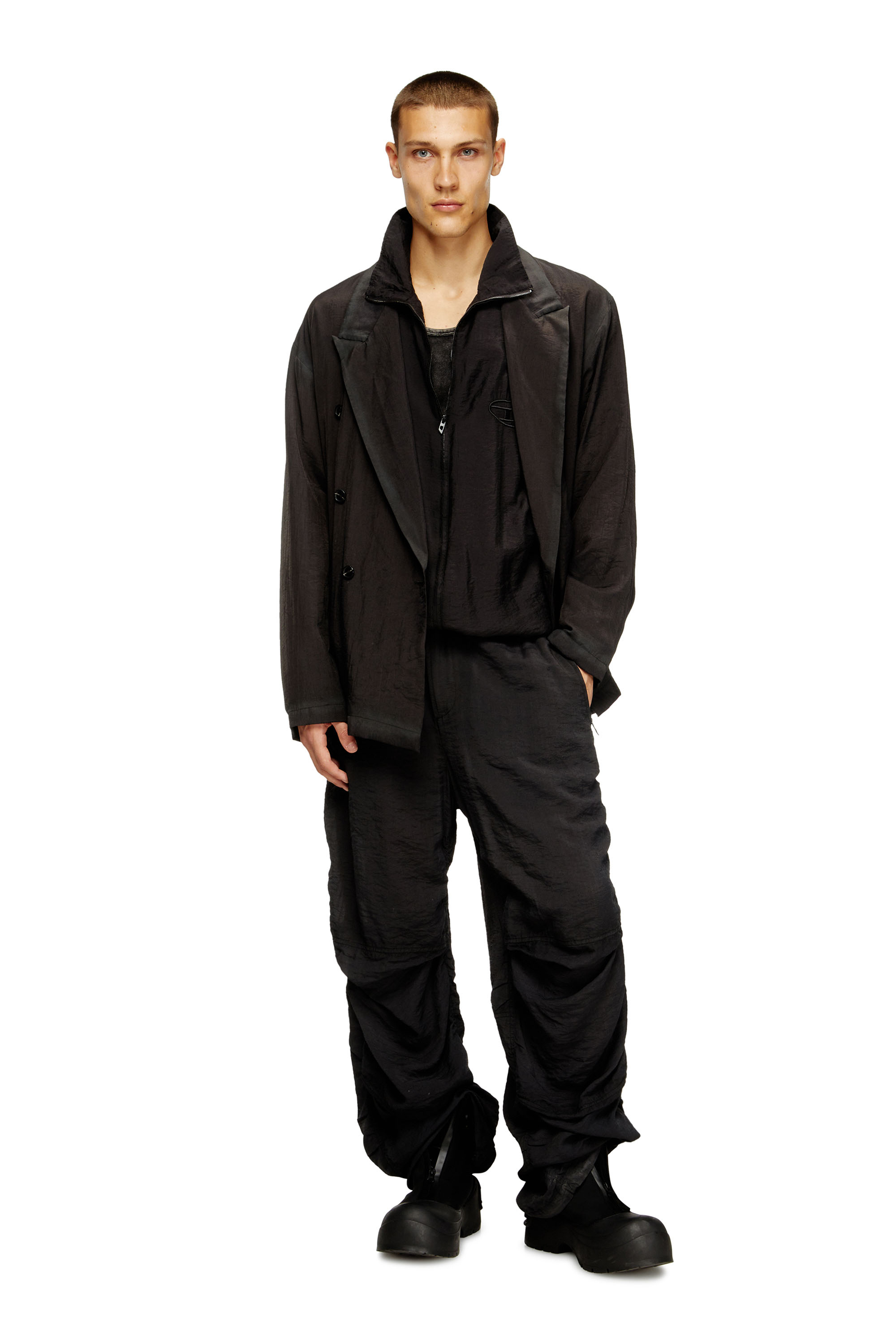 Diesel - J-KEYSERY, Man's Double-breasted blazer in wrinkled shell in Black - 2