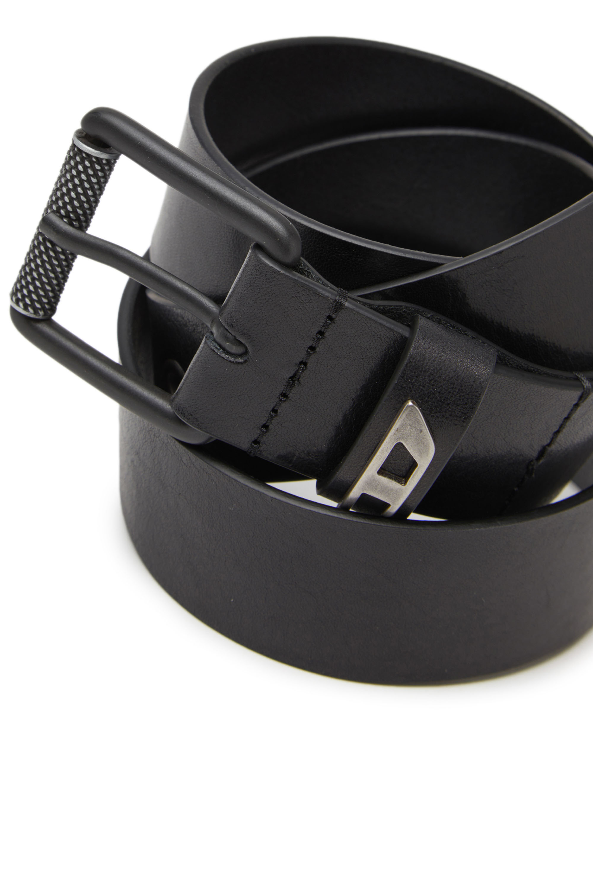 Diesel - B-DAVE II, Man's Shiny leather belt with logo loop in Black - 3