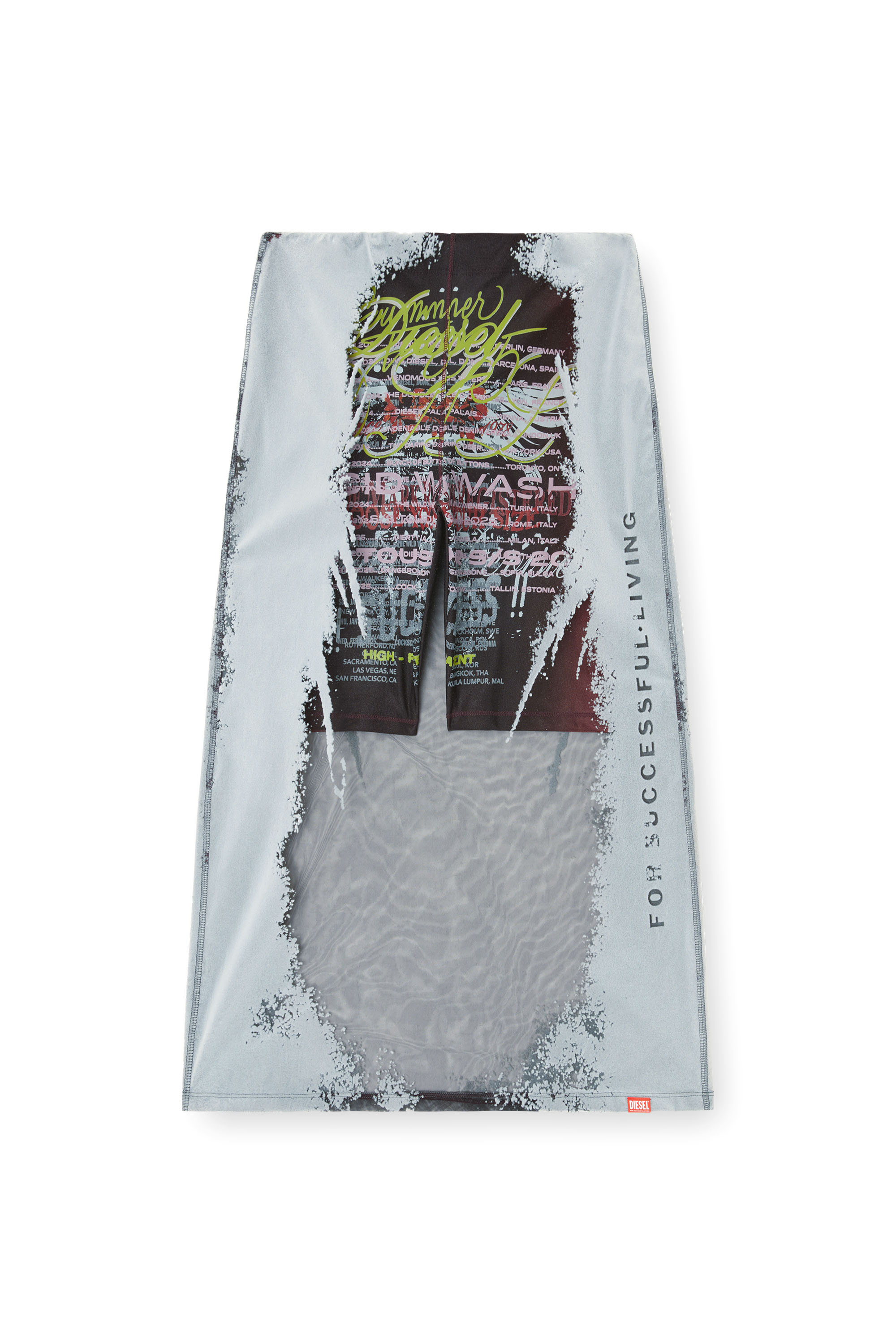Diesel - O-LYAC, Woman's Layered midi skirt with lyrics print in Black/Grey - 3