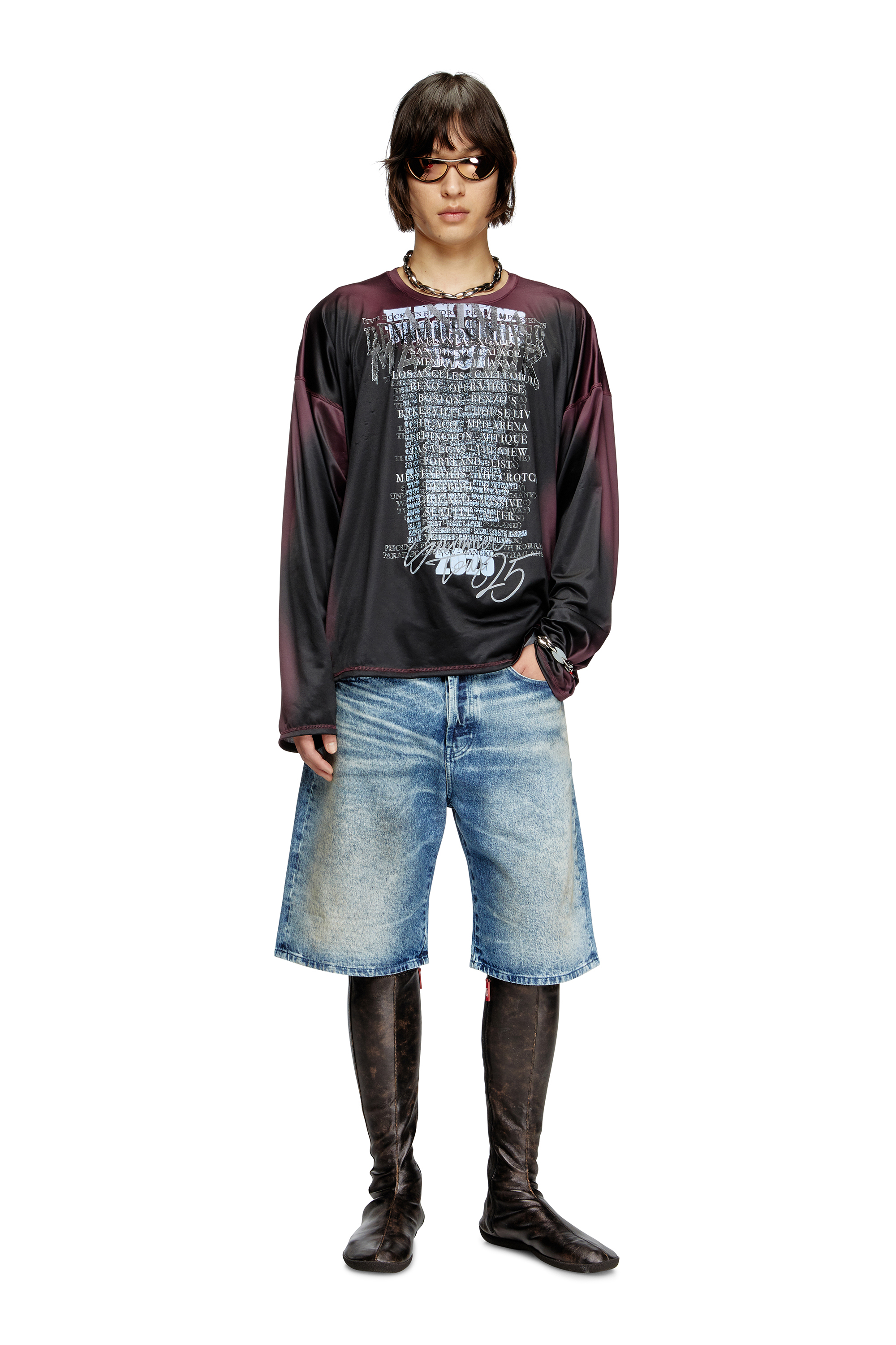 Diesel - D-RIXFORD-S, Man's Denim shorts with lyrics print in Medium blue - 1