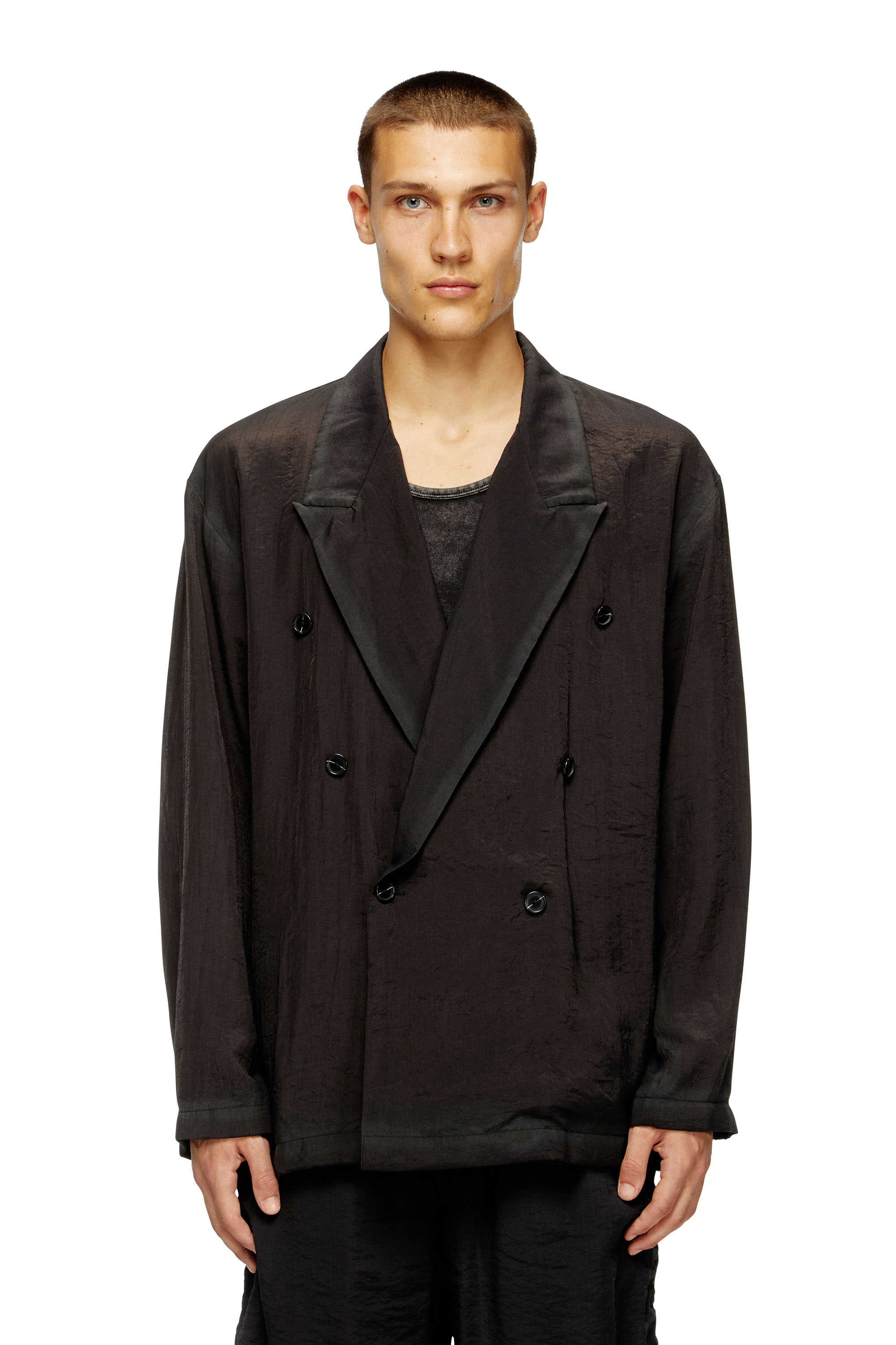 Diesel - J-KEYSERY, Man's Double-breasted blazer in wrinkled shell in Black - 1