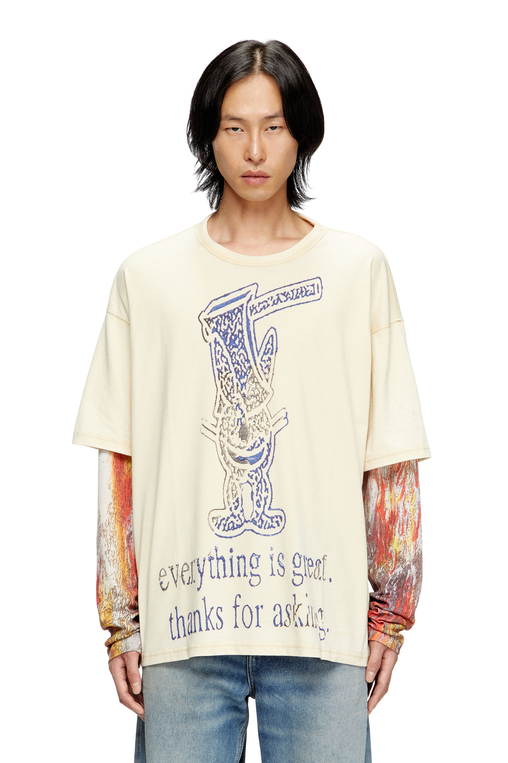Diesel - T-BOXT-DB-LS-RIB-T1, Man's Long-sleeve T-shirt with layered effect in Beige - 2