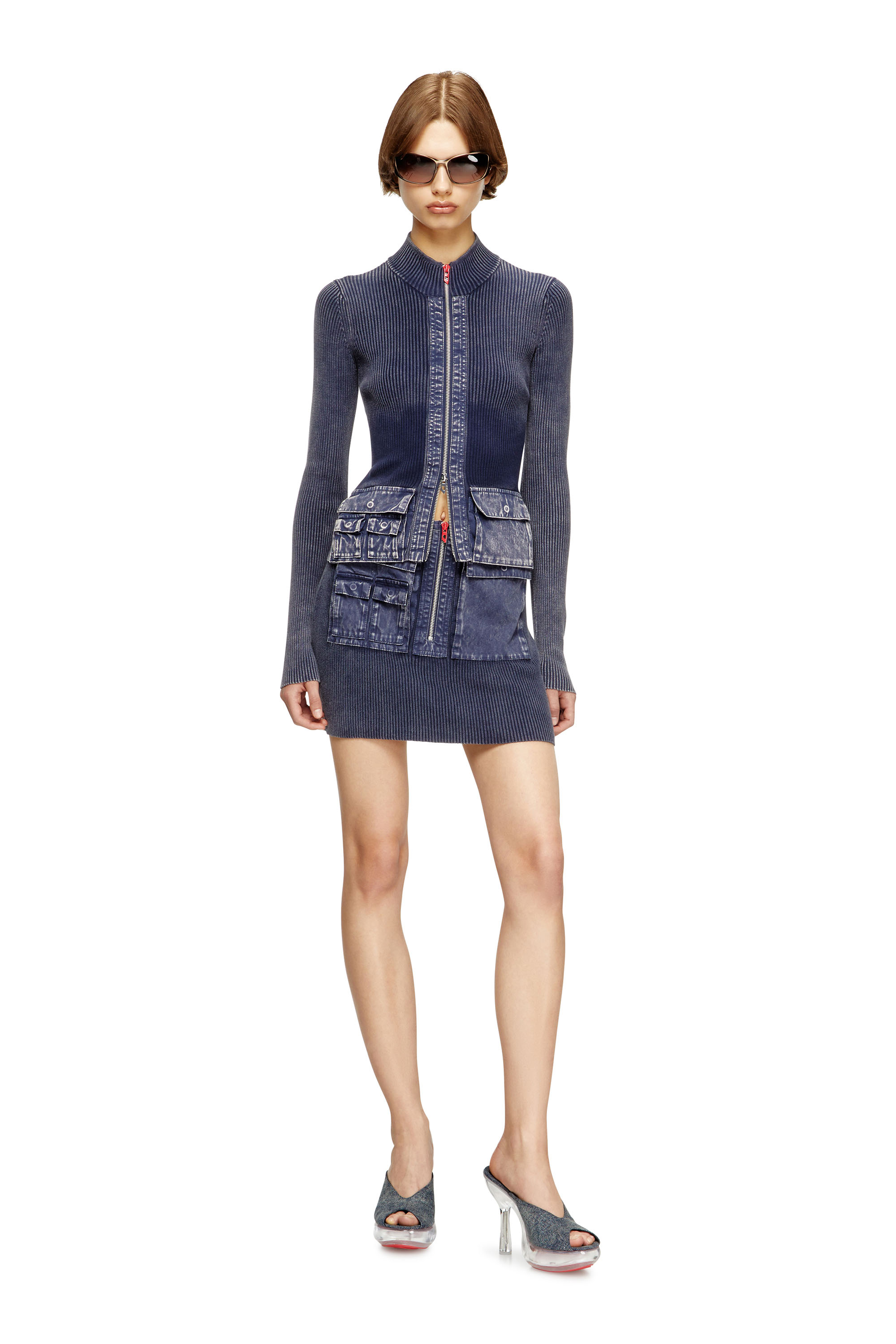 Diesel - M-MERYN-SHORT, Woman's Ribbed mini skirt with denim treatment in Dark Blue - 2