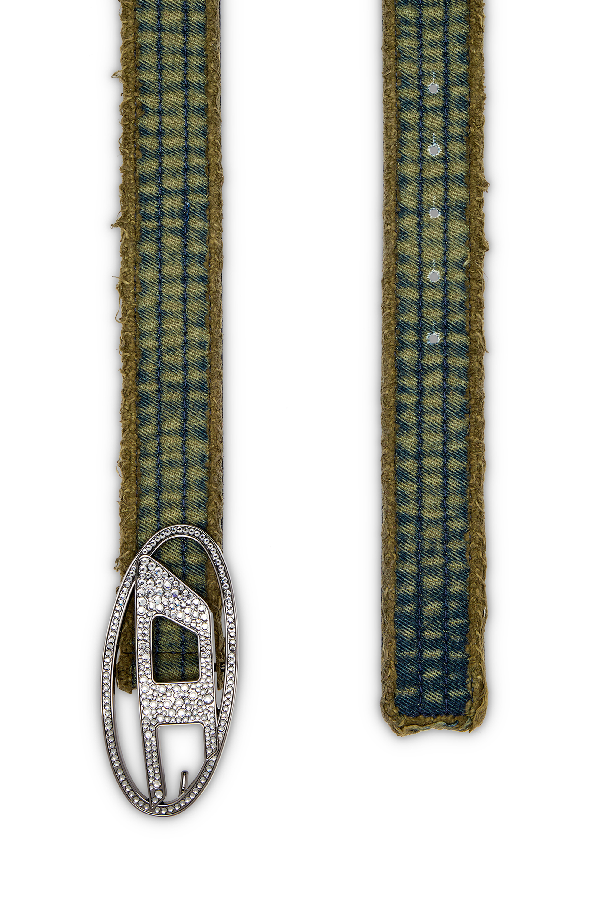 Diesel - B-1DR STRASS, Woman's Denim and leather belt with crystal buckle in Military Green - 2