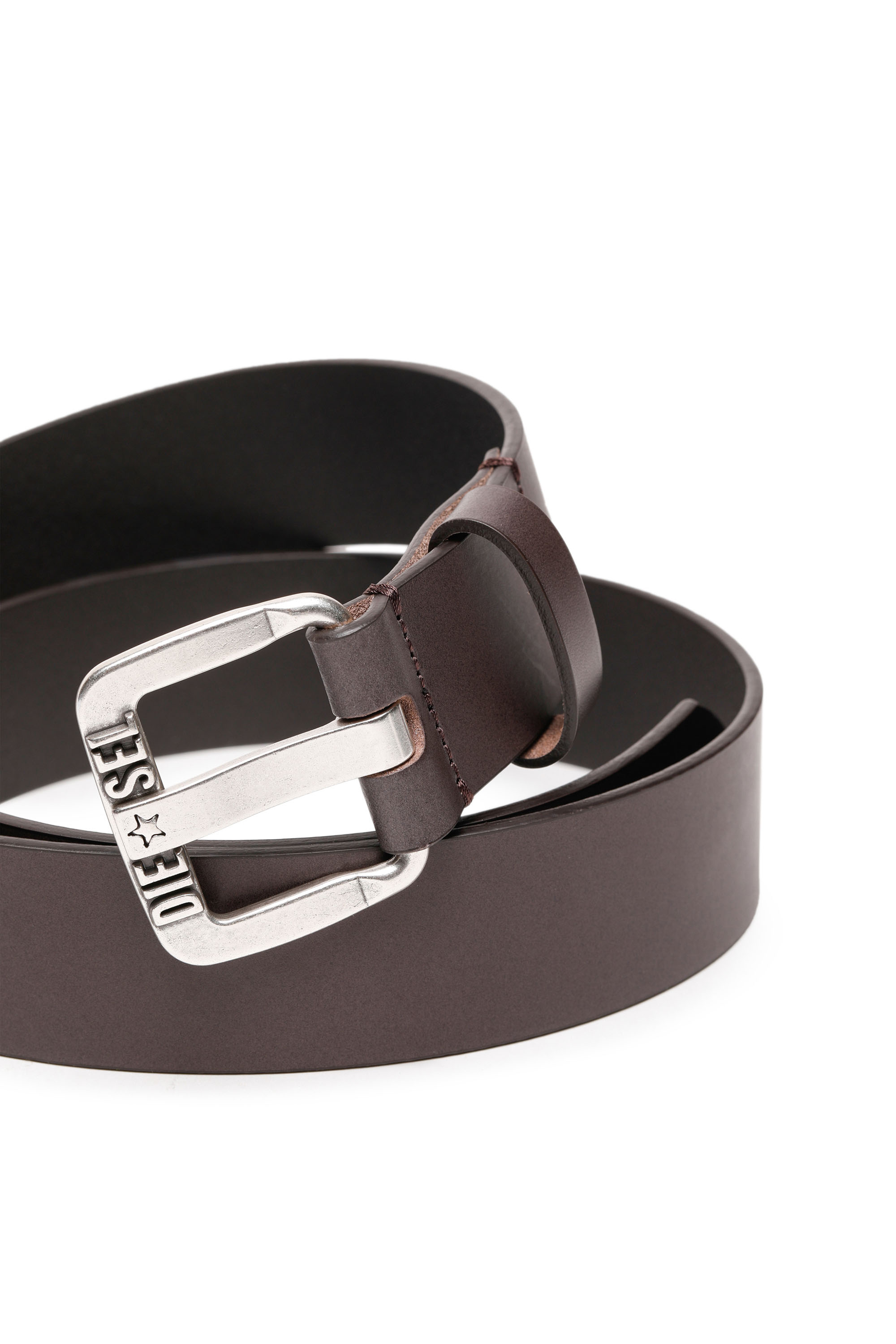 Diesel - B-STAR II, Man's Leather belt with metal star logo buckle in Dark Brown - 2
