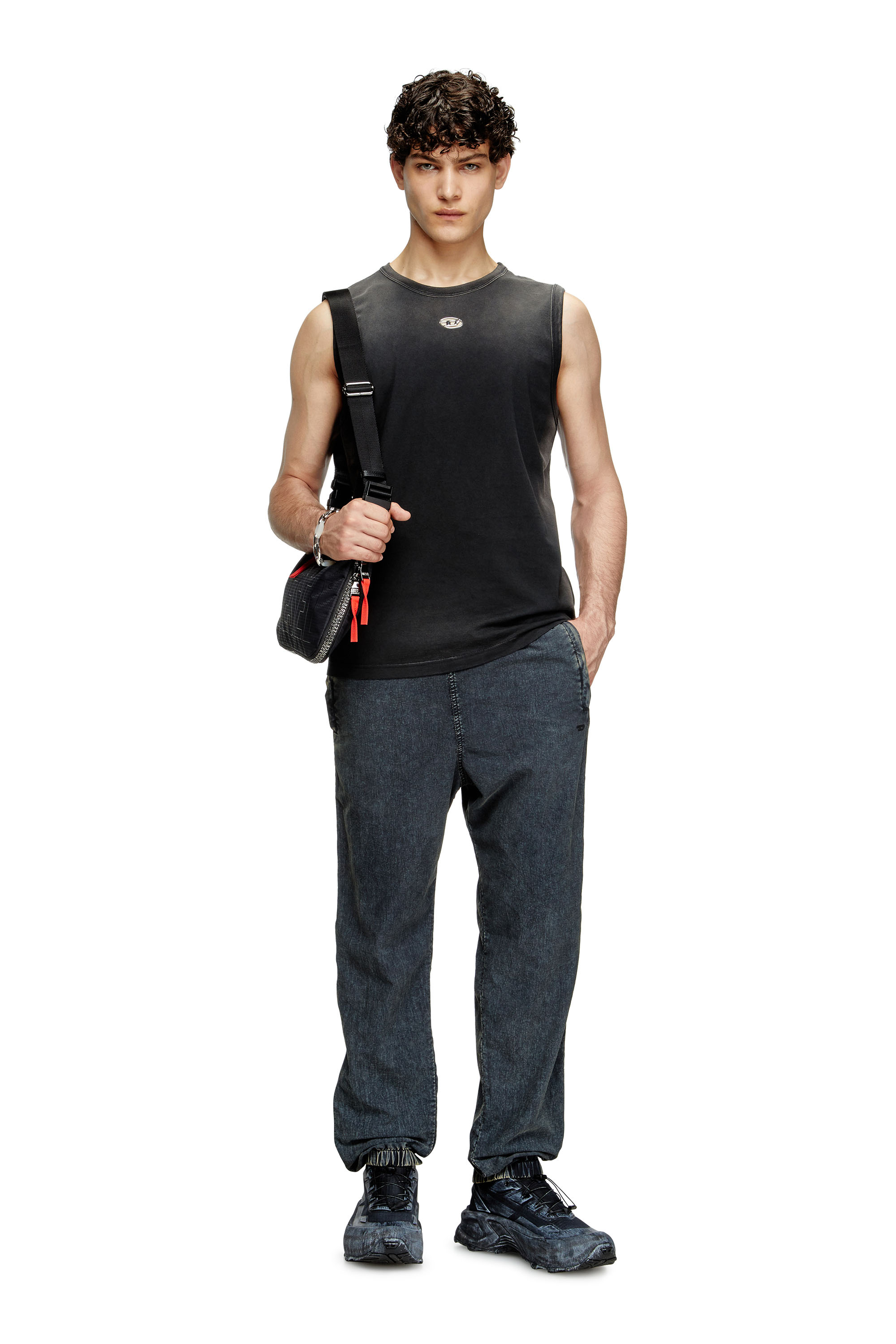 Diesel - T-BRICO-NEW, Man's Faded tank top with cut-out Oval D in Black - 2