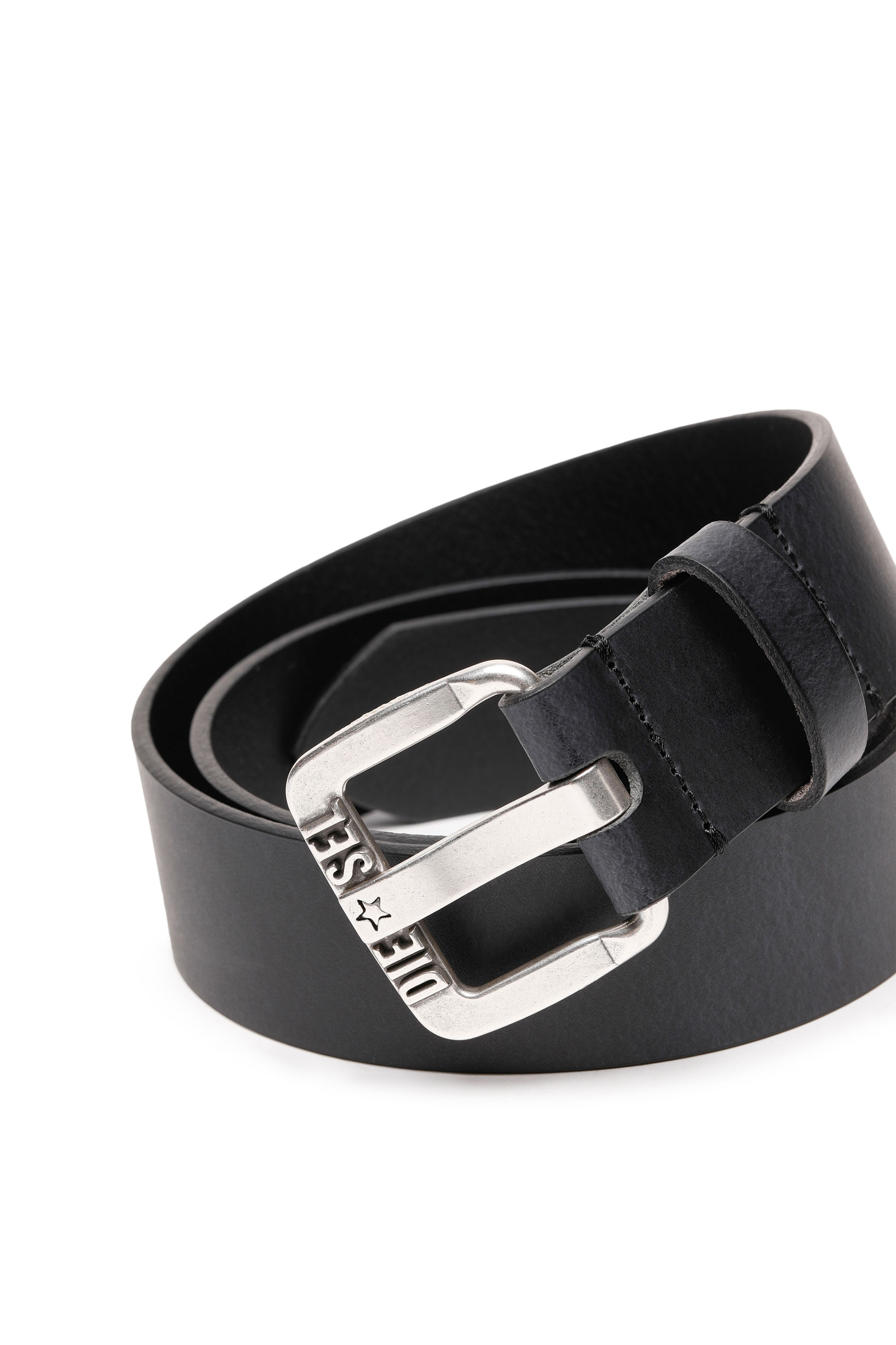 Diesel - B-STAR II, Man's Leather belt with metal star logo buckle in Black - 2